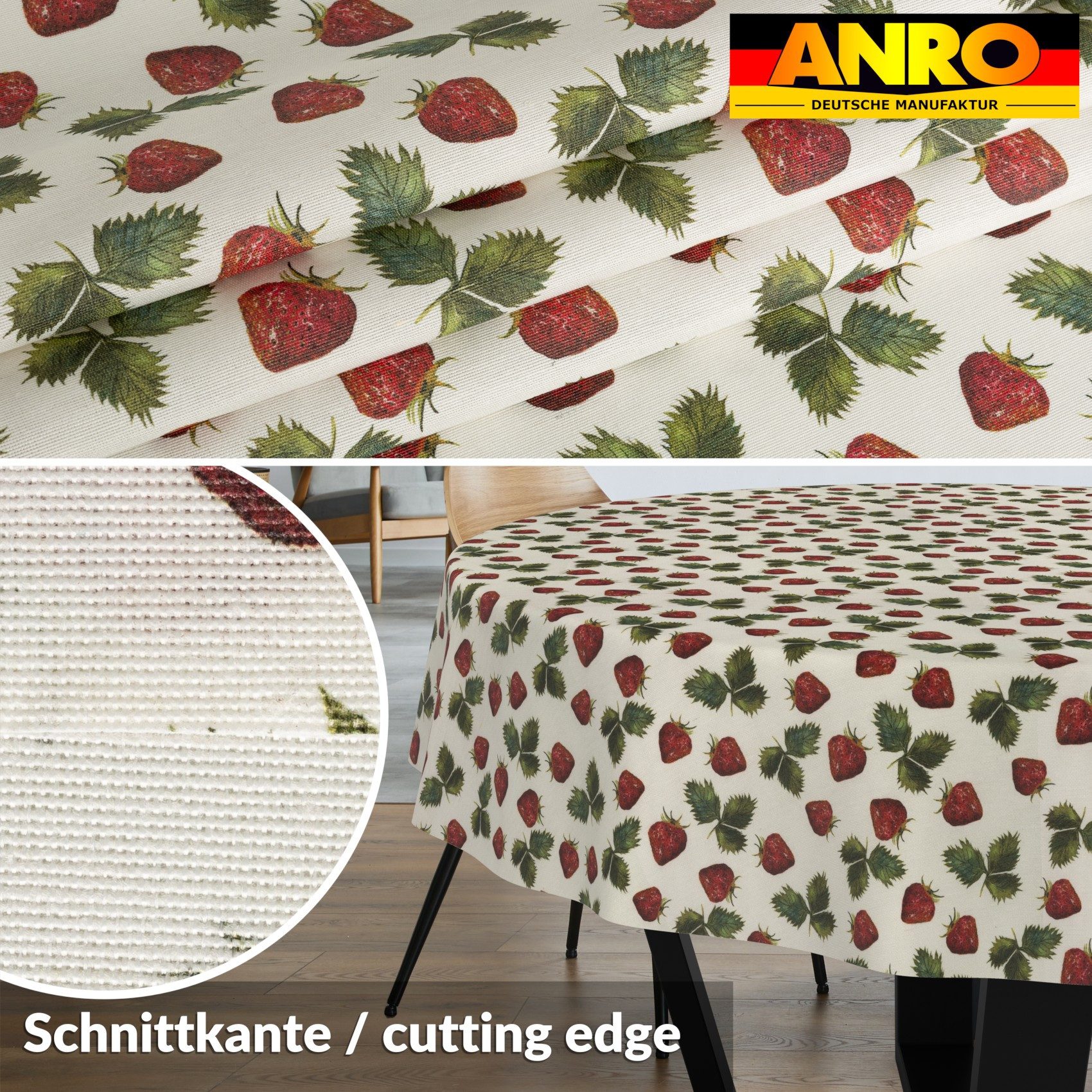 ANRO Tischdecke LANA Giovanna-Blumen Wachstuch 2.0 (Einzelstück 1-tlg), wasserabweisend Giovanna-Blumen Rot-Grün Rund 100cm