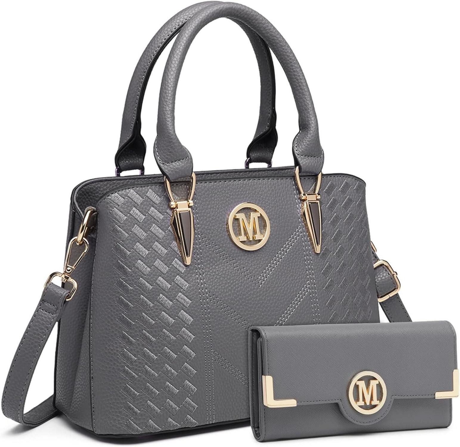 Handtasche Handtasche Damen Mittelgroß Grau Geldbörse Set PU-Leder