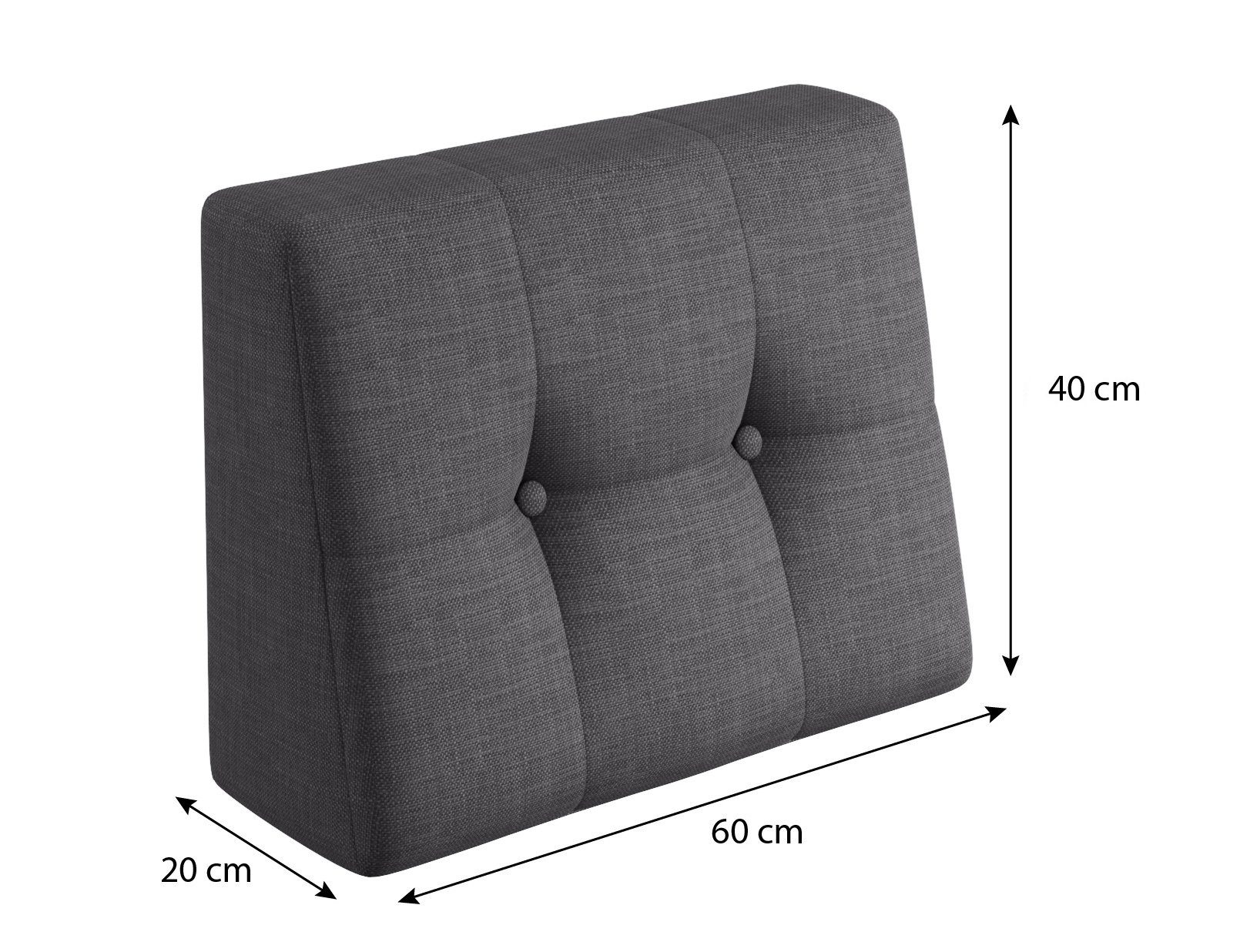sunnypillow Rückenkissen Palettenkissen gesteppt Seitenkissen 60x40x20/10cm, Anthrazit