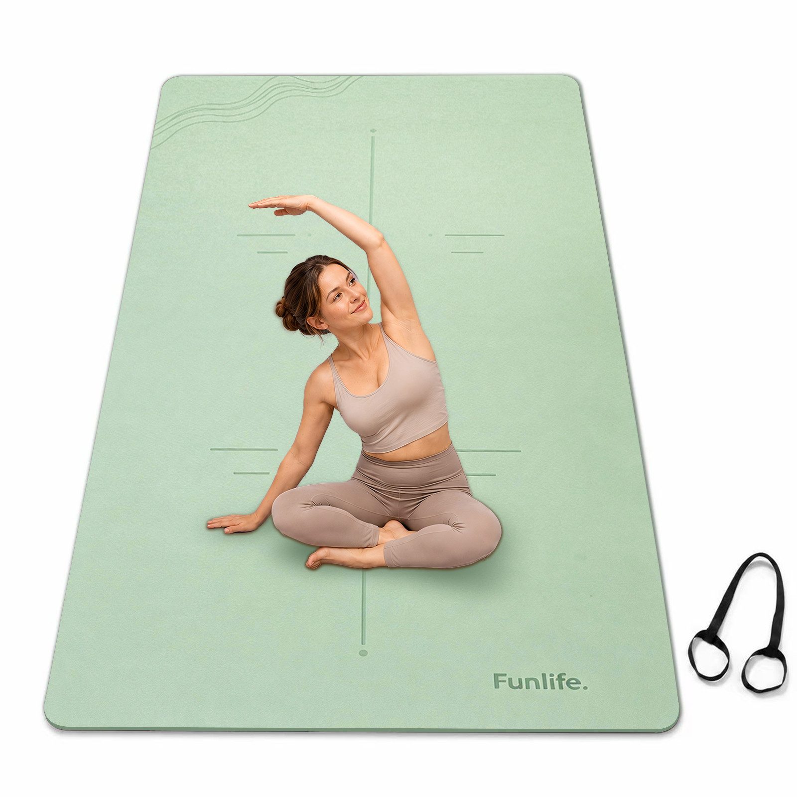 FunLife Yogamatte EXTRA WIDE 80 CM – einzeln oder mit 3 Widerstandsbändern (Set, Yogamatte, Tragegurt), extra breit, 8 mm gepolstert, rutschhemmend