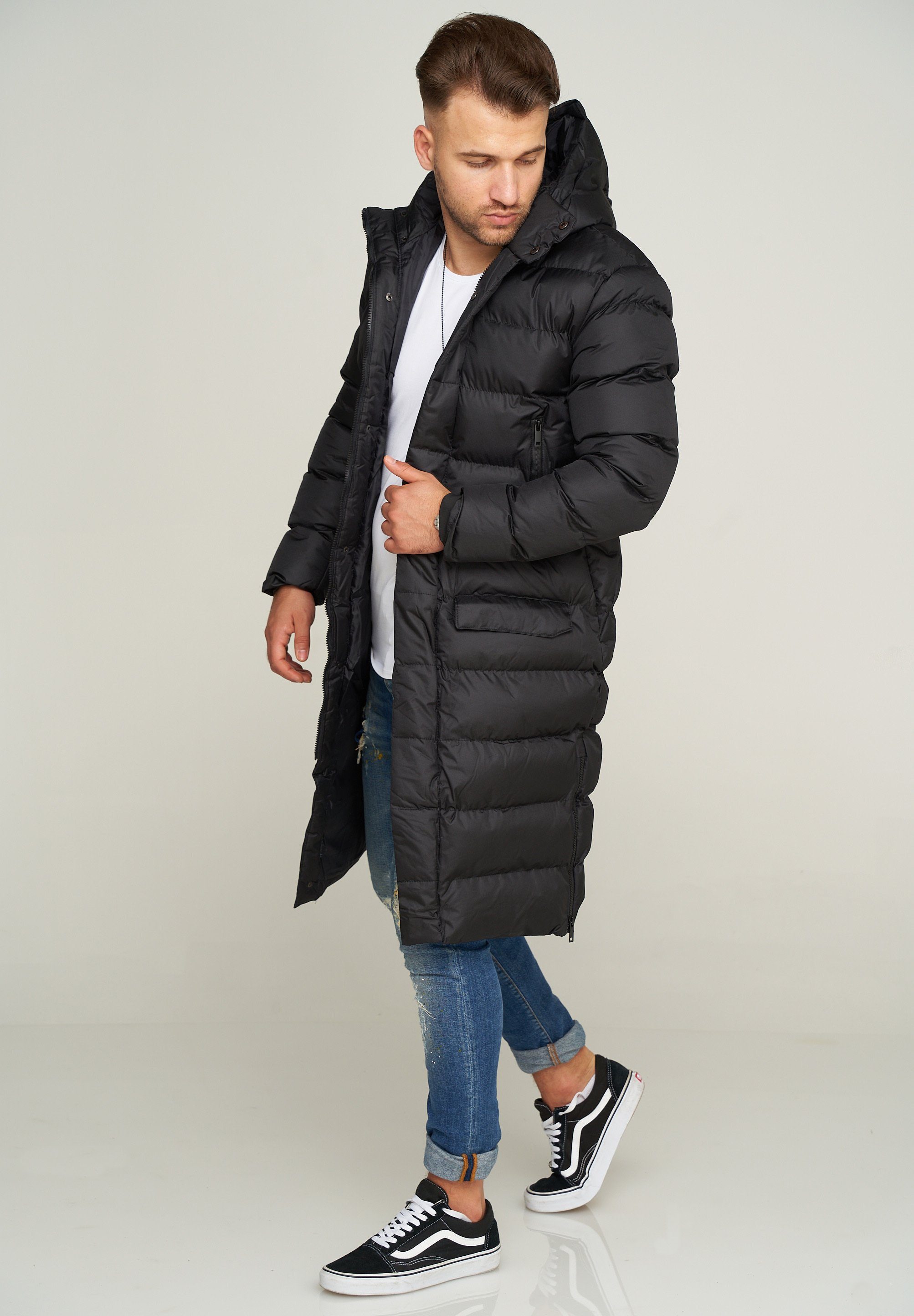 SOULSTAR Parka mit Kapuze als Winterjacke - Langer Steppmantel S2JURGA Herren warmer Wintermantel Steppjacke Pufferjacke