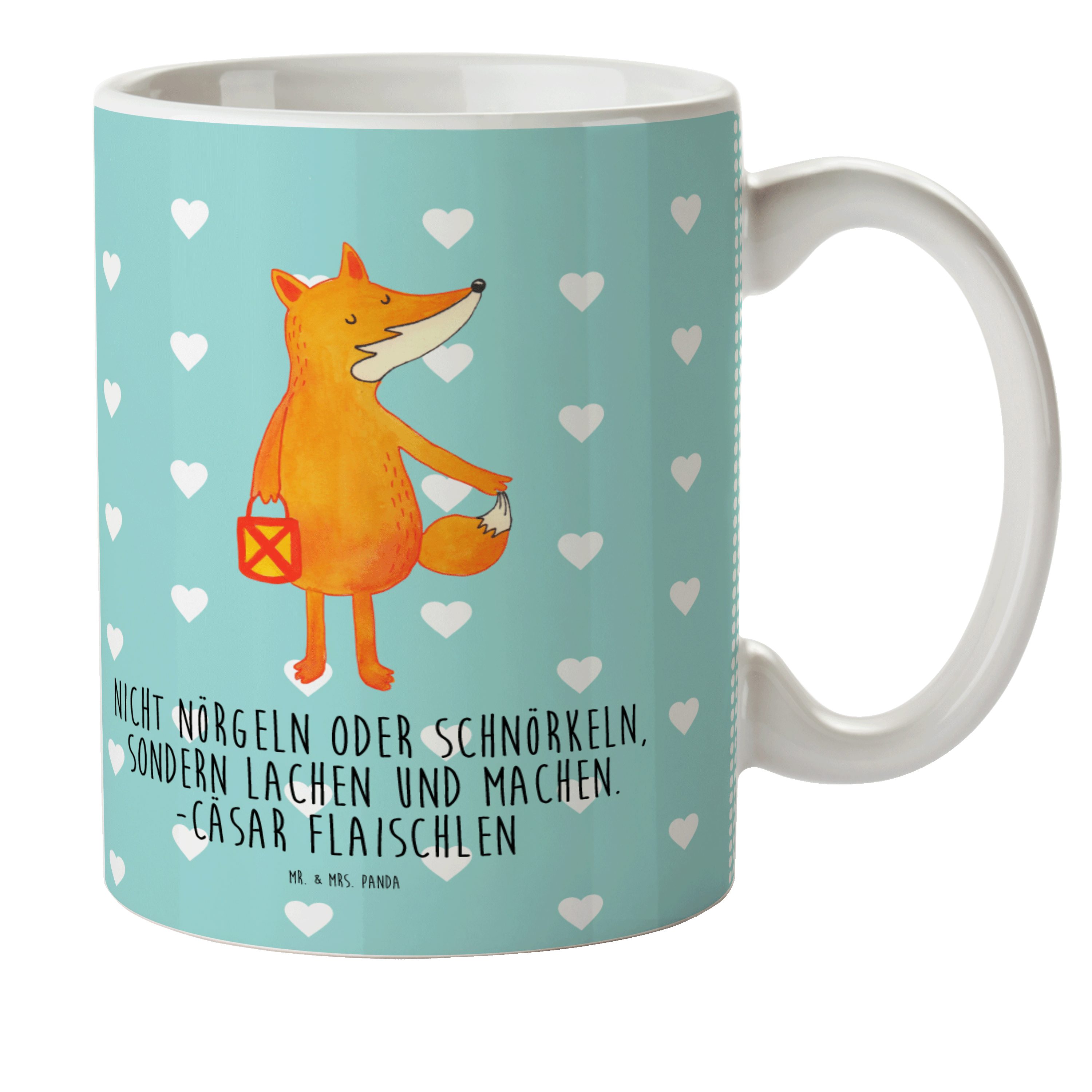 Mr. & Mrs. Panda Kinderbecher Fuchs Laterne - Türkis Pastell - Geschenk, Kunststoff Tasse, Sankt Ma, Kunststoff