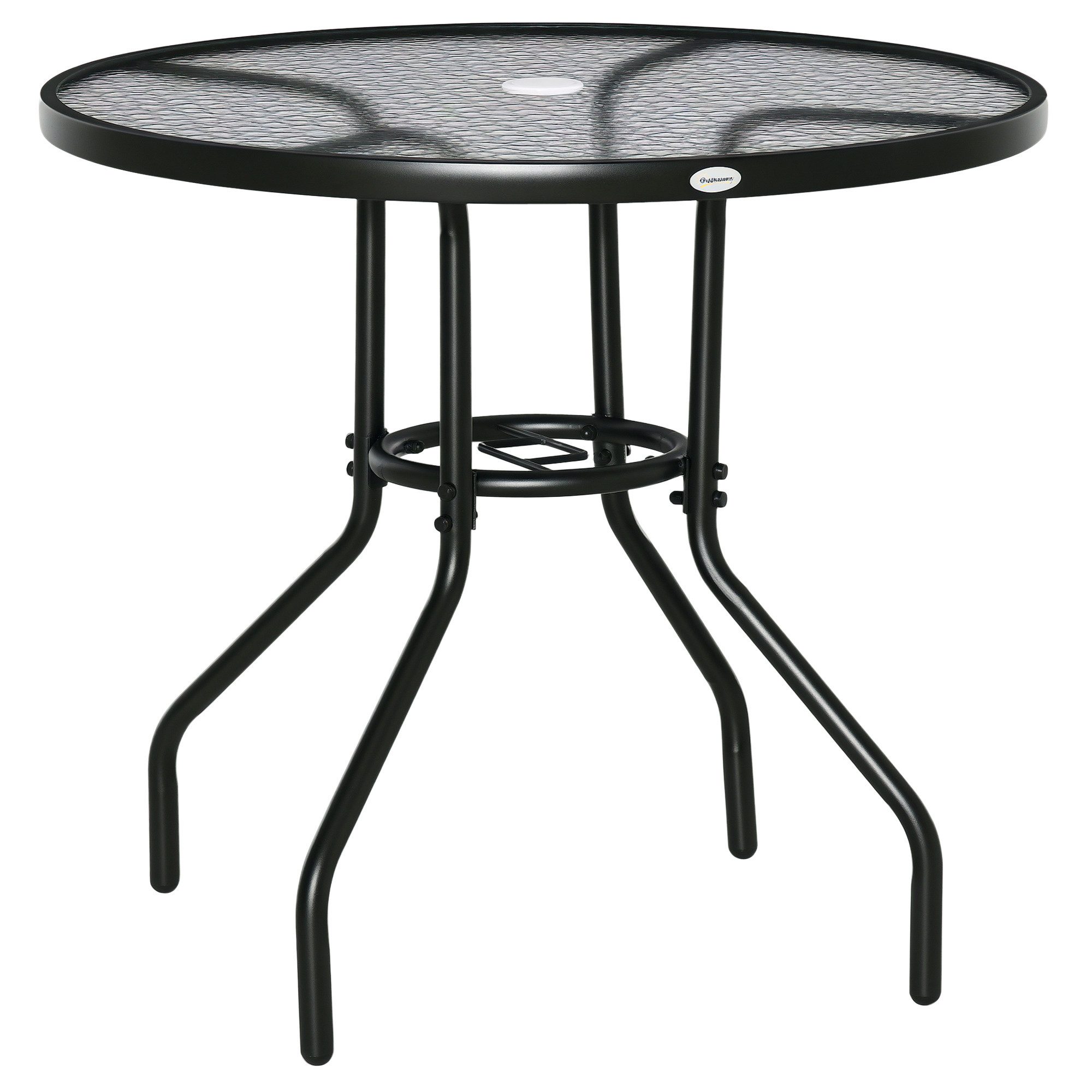 Outsunny Gartentisch Garten Beistelltisch Hartglas + Metall Schwarz (Gartenmöbel, 1-St., Beistelltisch), Hartglas + Metall Schwarz Ø80 x 72 cm