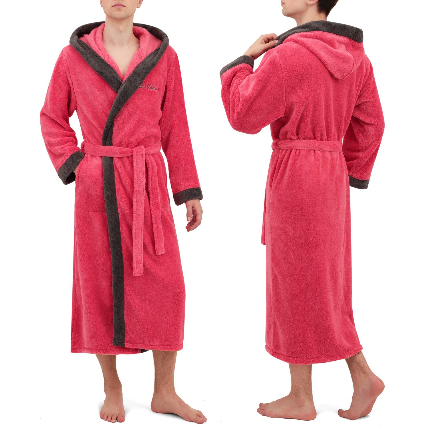 Di Vadini Bademantel Di Vadini UNISEX Herren Damen Bademantel PRATO mit Kapuze, wadenlang, Polyester, Weitenverstellung – Bild 3 von 5