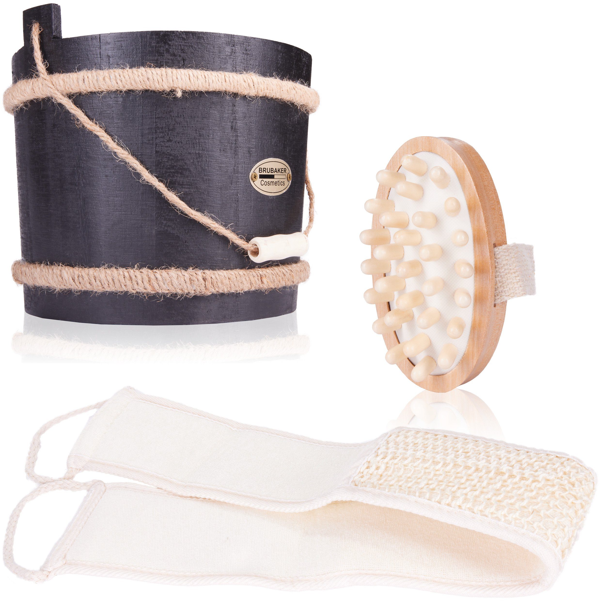 BRUBAKER Hautreinigungs-Set Bade- und Dusch Set im Holz Fass - Badeset für Frauen, 9-tlg., Damen Geschenkset im Badefass, Pflegeset mit Cranberry Duft