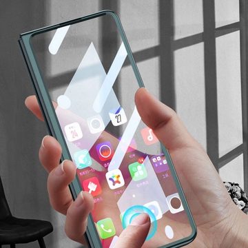 Wigento Handyhülle Für Samsung Galaxy Z Fold4 5G Kunststoff / Glas 360 Grad Schutz Handy Tasche Hülle Etuis Silber
