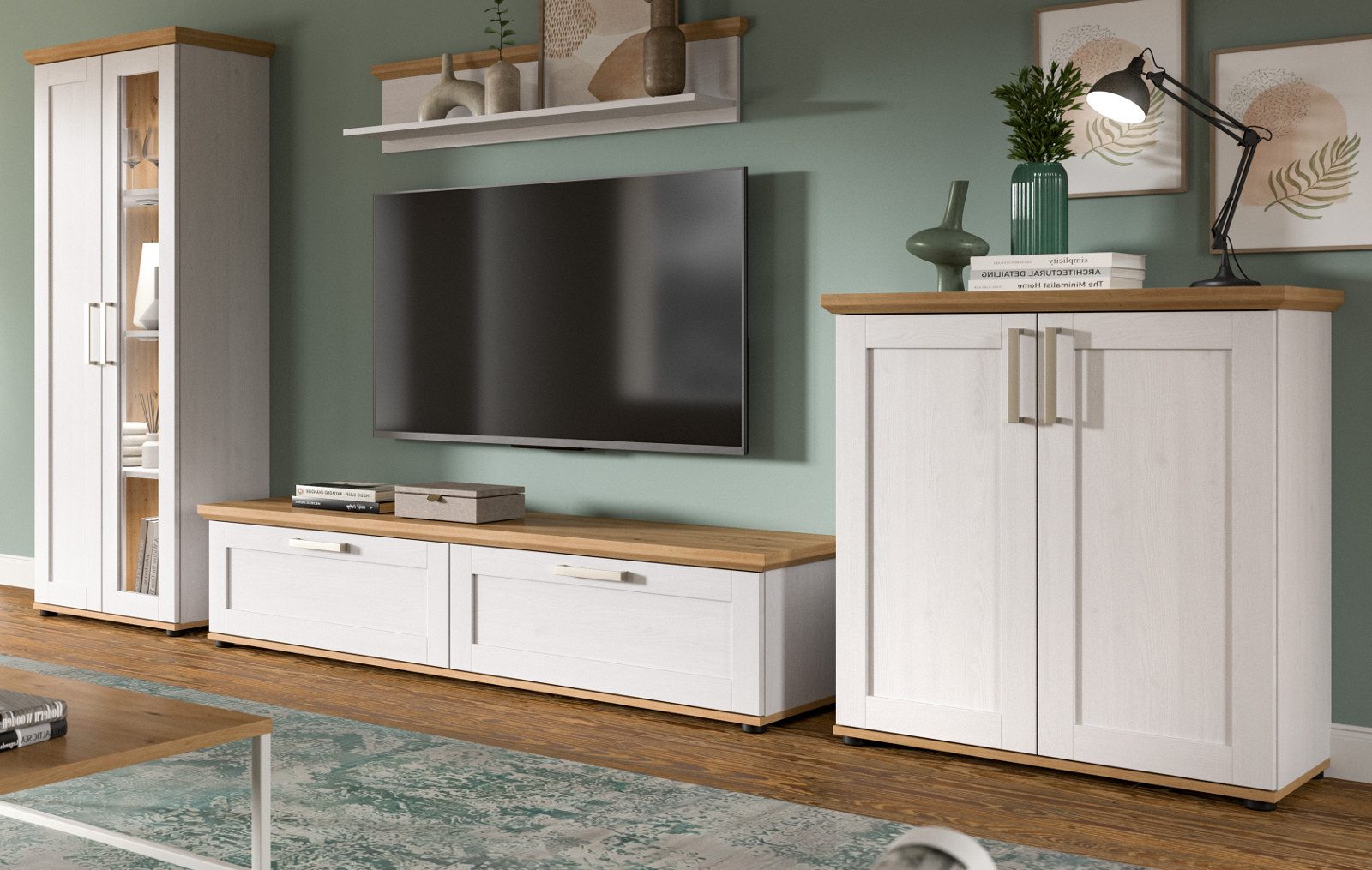 Inn.Furn Wohnwand Mirano, (Schrankwand in weiß Lärche Landhaus mit Eiche Ar günstig online kaufen