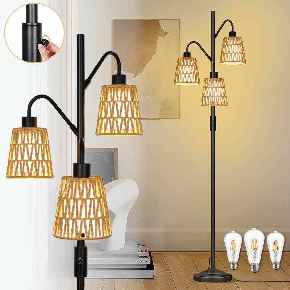 LMaxhome LED Stehlampe Boho 175CM Dimmbar Stehlampe Rattan Vintage Stehleuc günstig online kaufen