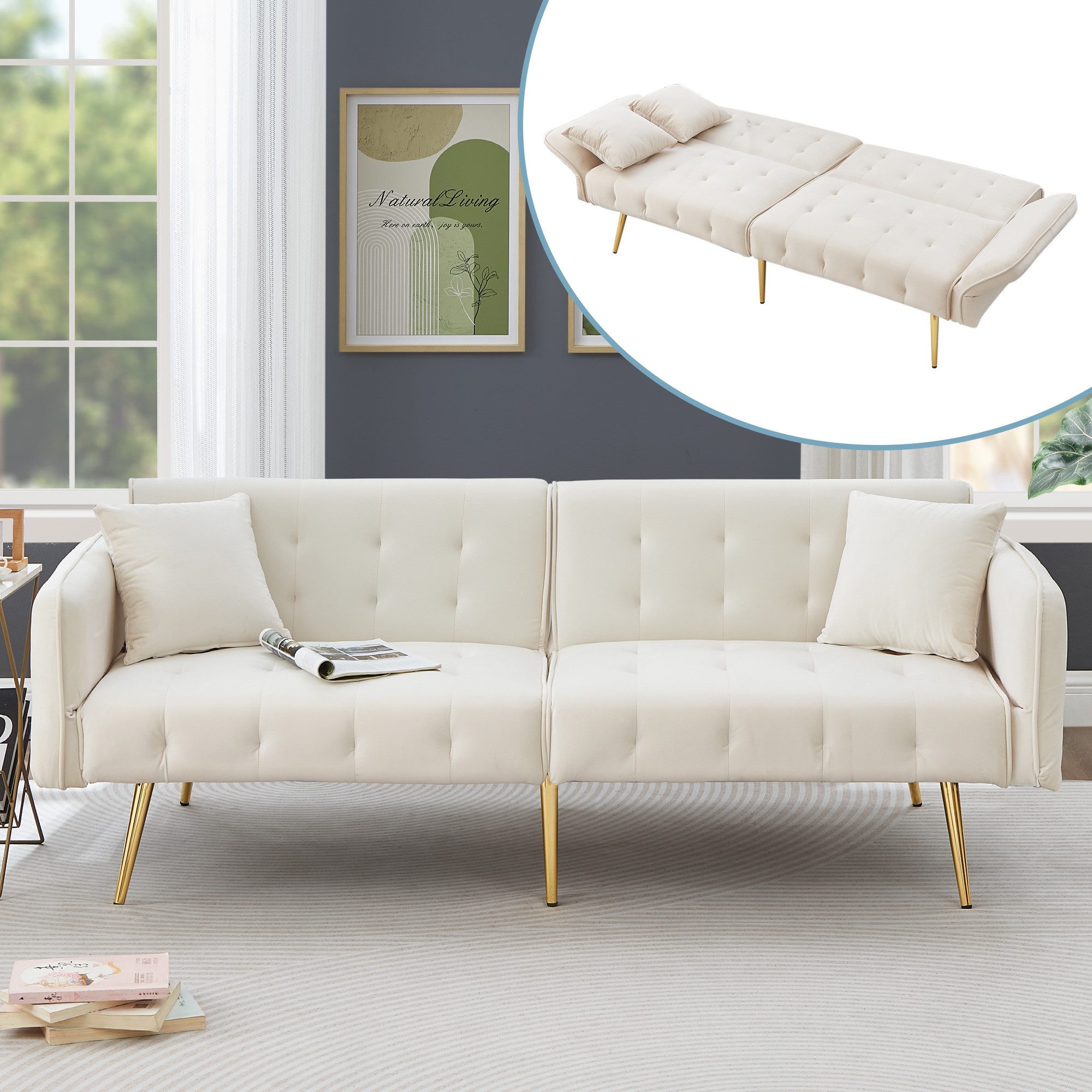 Merax Schlafsofa 2-in-1 Zweisitzer-Sofa Klappsofa mit Bettfunktion, platzsparend & multifunktional, 178x82x70cm 1 Teile, Sofabett mit verstellbarer Rückenlehne & Armlehnen und 6 Metallfüße