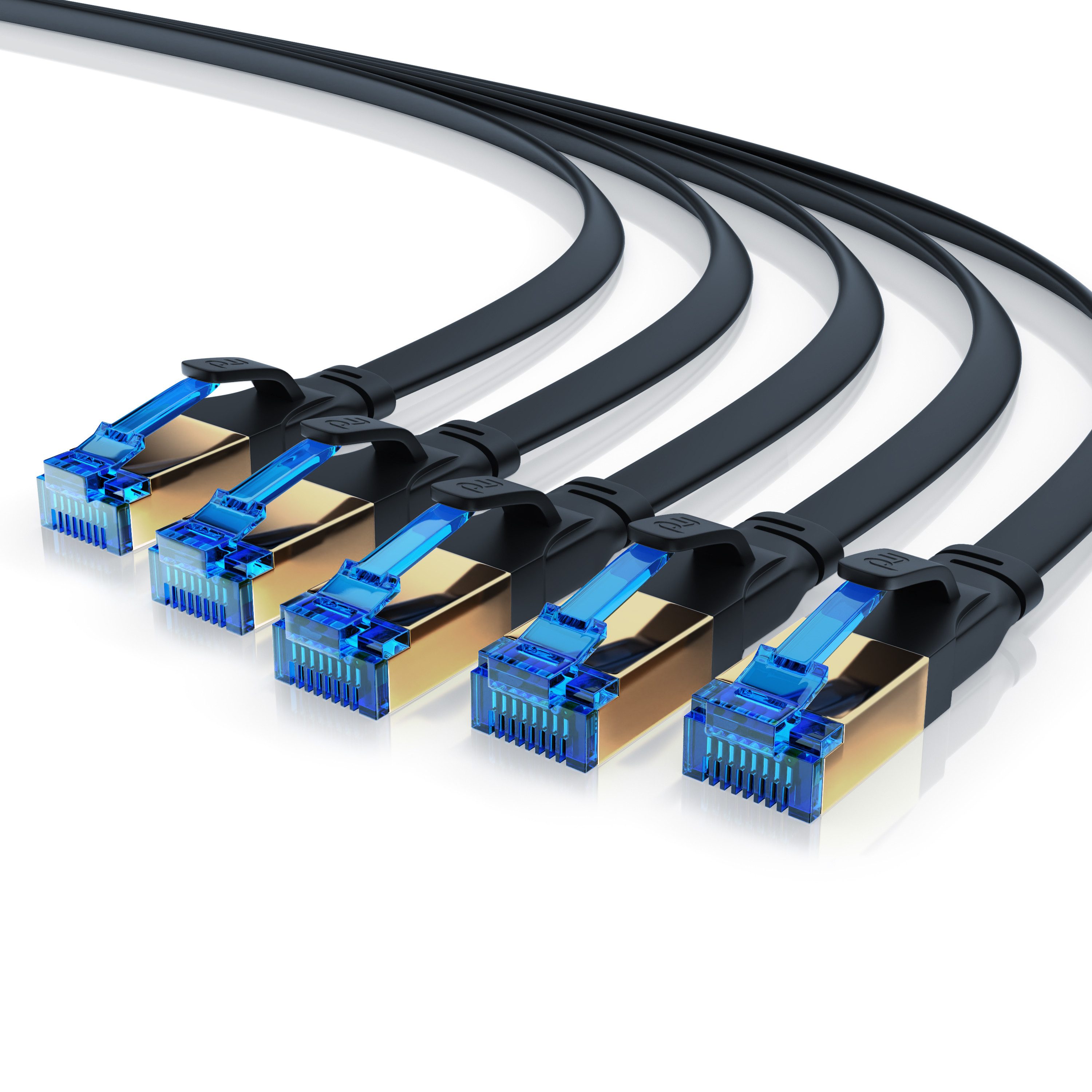 Primewire LAN-Kabel, CAT.8, RJ-45 (Ethernet) (100 cm), Patchkabel flach CAT 8, Gigabit Flachband Netzwerkkabel 40 Gbit/s - 1m
