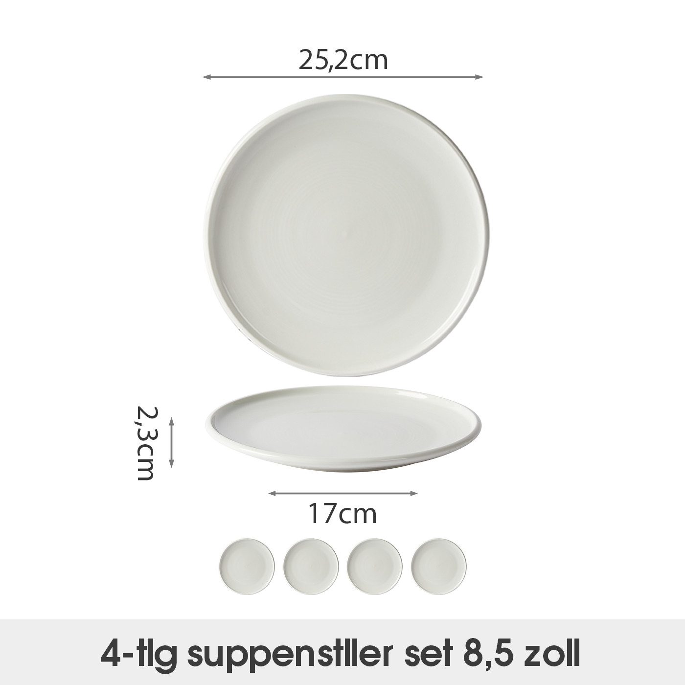 JIWOO Teller 4er Ø25,2 cm, Speiseteller Frühstücksteller Salatteller Dessertteller, (4 St), Hochwertige Plate Keramik Tellerset Weiß Mikrowellen spülmaschinenfest