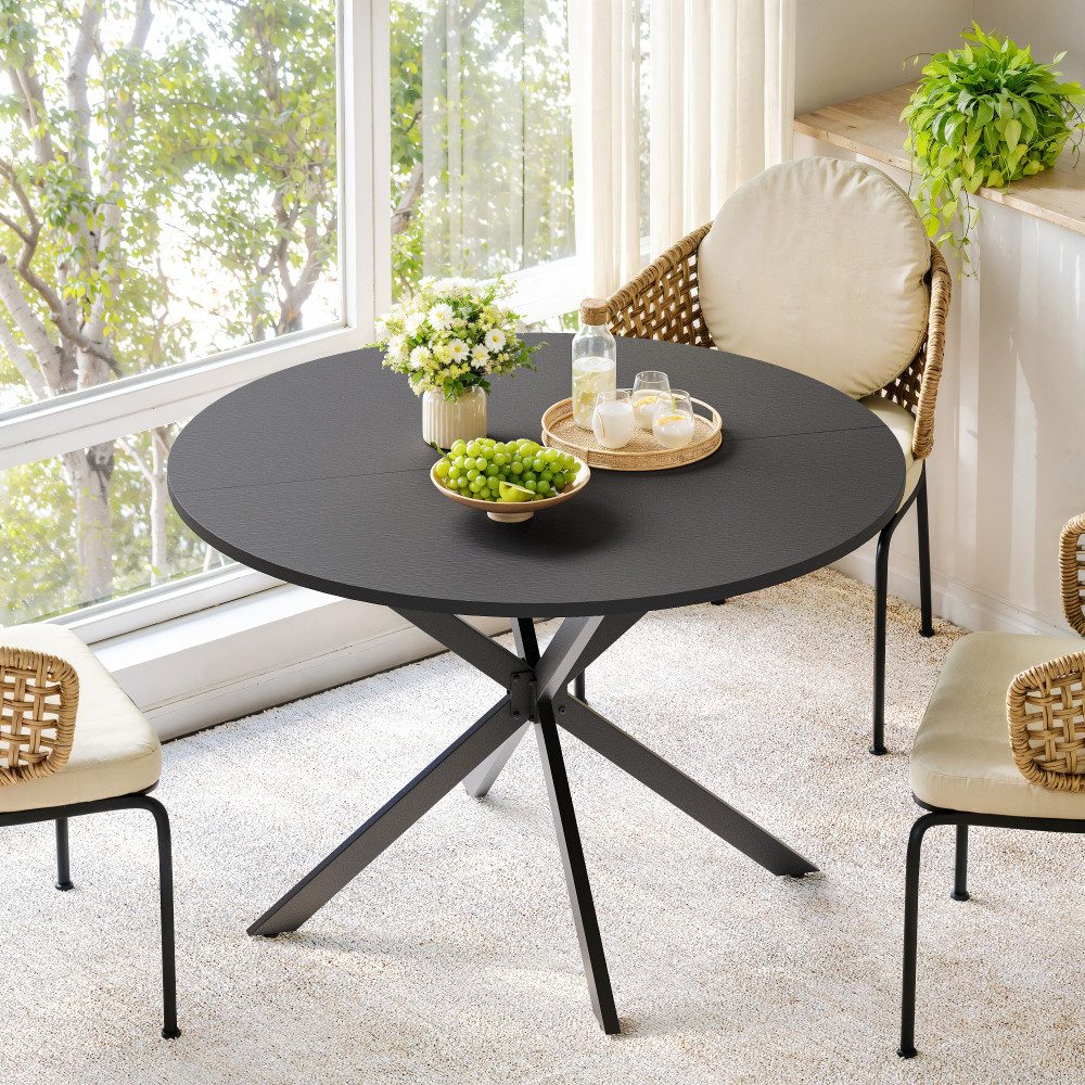 BBWL Esstisch Industrialstil Ø120 cm mit X-Metallfüßen, großer Küchentisch, Runder Esstisch für 4–6 Personen Wohnzimmer