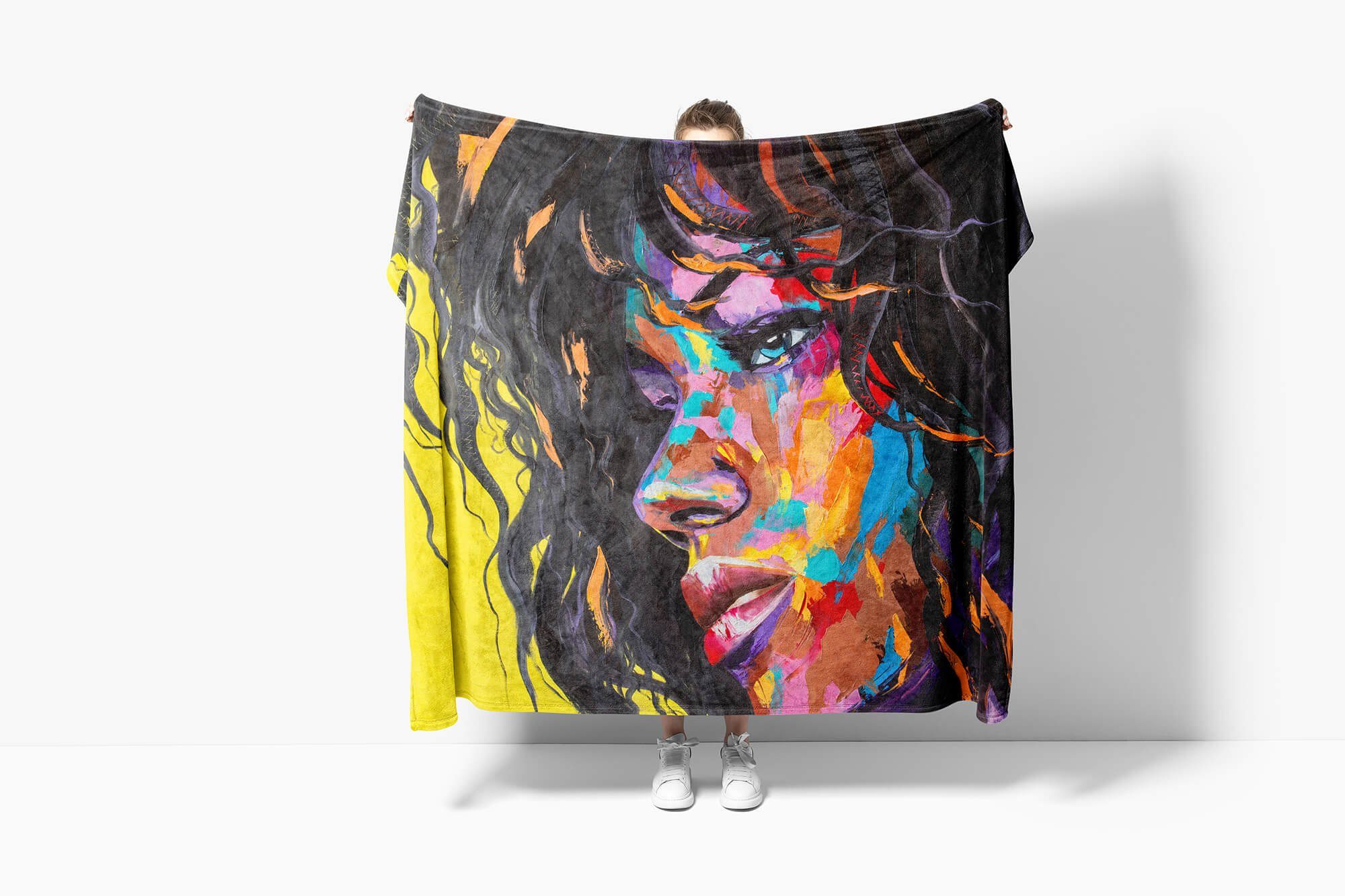 Sinus Art Handtücher Handtuch Strandhandtuch Baumwolle-Polyester-Mix Kuscheldecke mit Fotomotiv Handtuch Frauen Abs, Saunatuch (1-St), Porträt