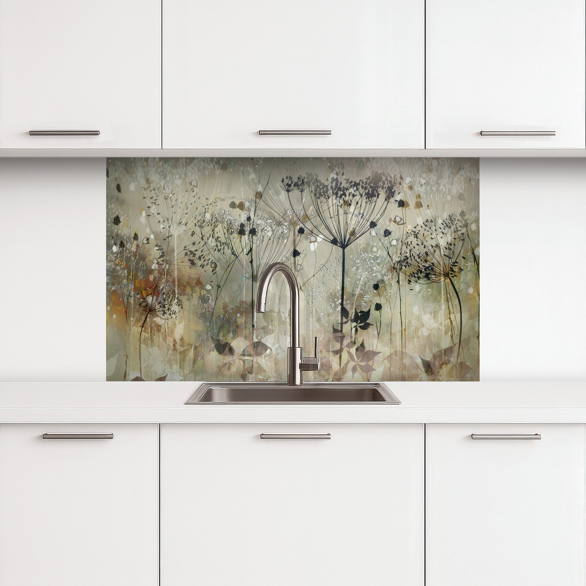 KitchenYeah Küchenrückwand selbstklebend (keine Folie) Blumen - Grau - Natur - Kunst, (1-tlg), Küchenspritzschutz, Küche, Rückwand, Küchenwand, Wandschutz, 100x60 cm