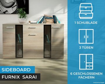 Furnix Anrichte Sideboard SARAI mit Glastüren, 1 Schublade, 3 Türen, B140,4 x H80 x T40,2 cm