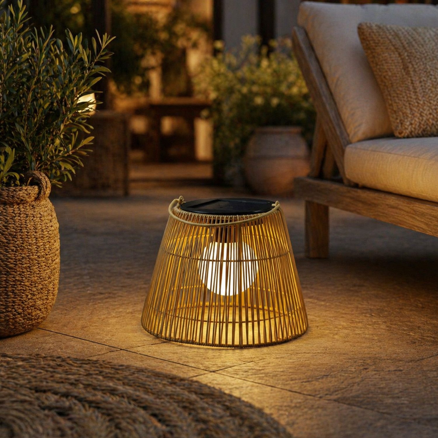 MARELIDA LED Laterne LED Solar Laterne Hängeleuchte in Rattanoptik Solarleuchte natur, LED Classic, warmweiß (2100K bis 3000K)