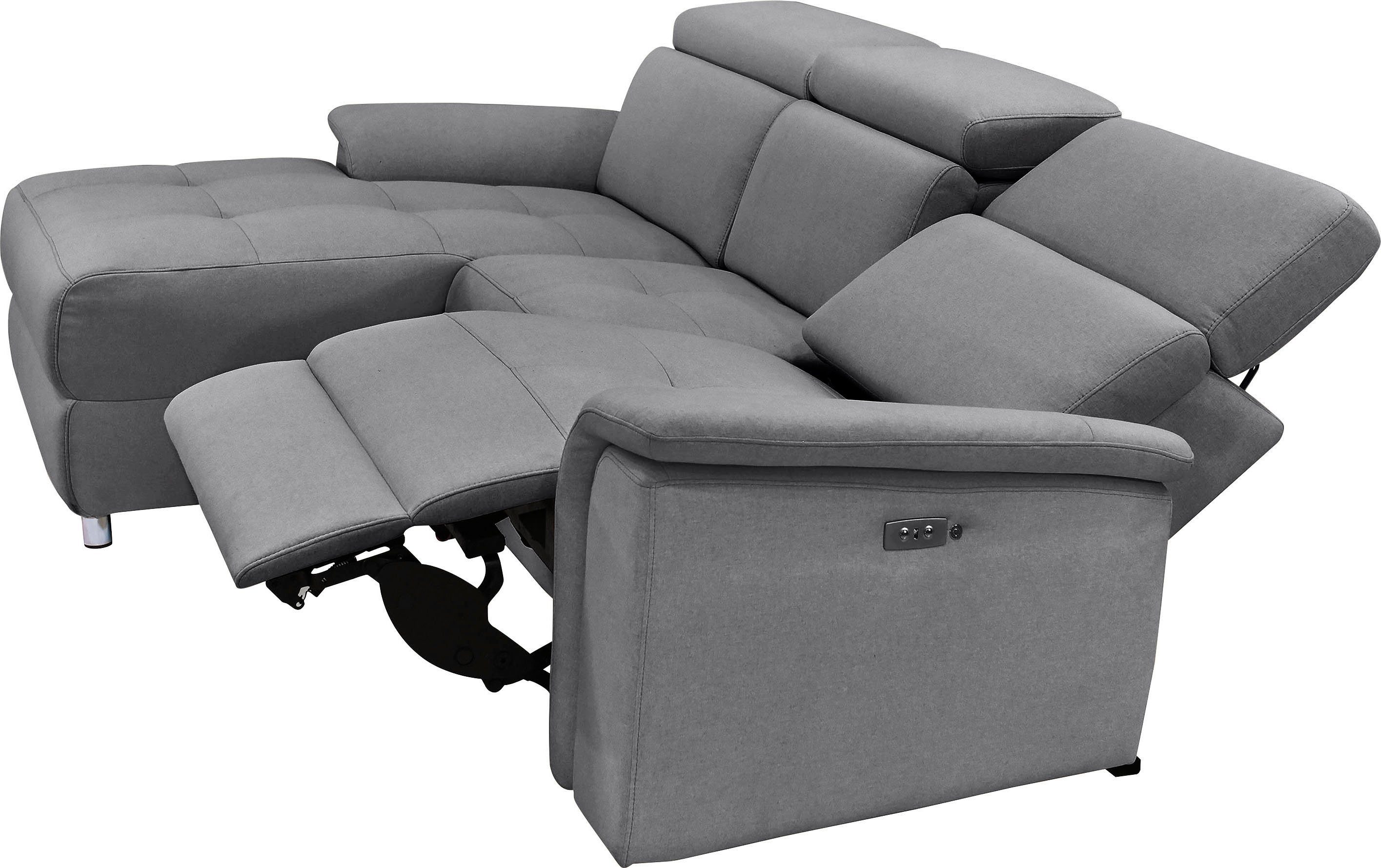 Home affaire Ecksofa Pareli, L-Form, 259cm,m. Recamiere, Echtleder, Kunstleder, Webstoff, man. o. elektr. Relaxfunktion, USB/Kopfteilverstellg u. LED