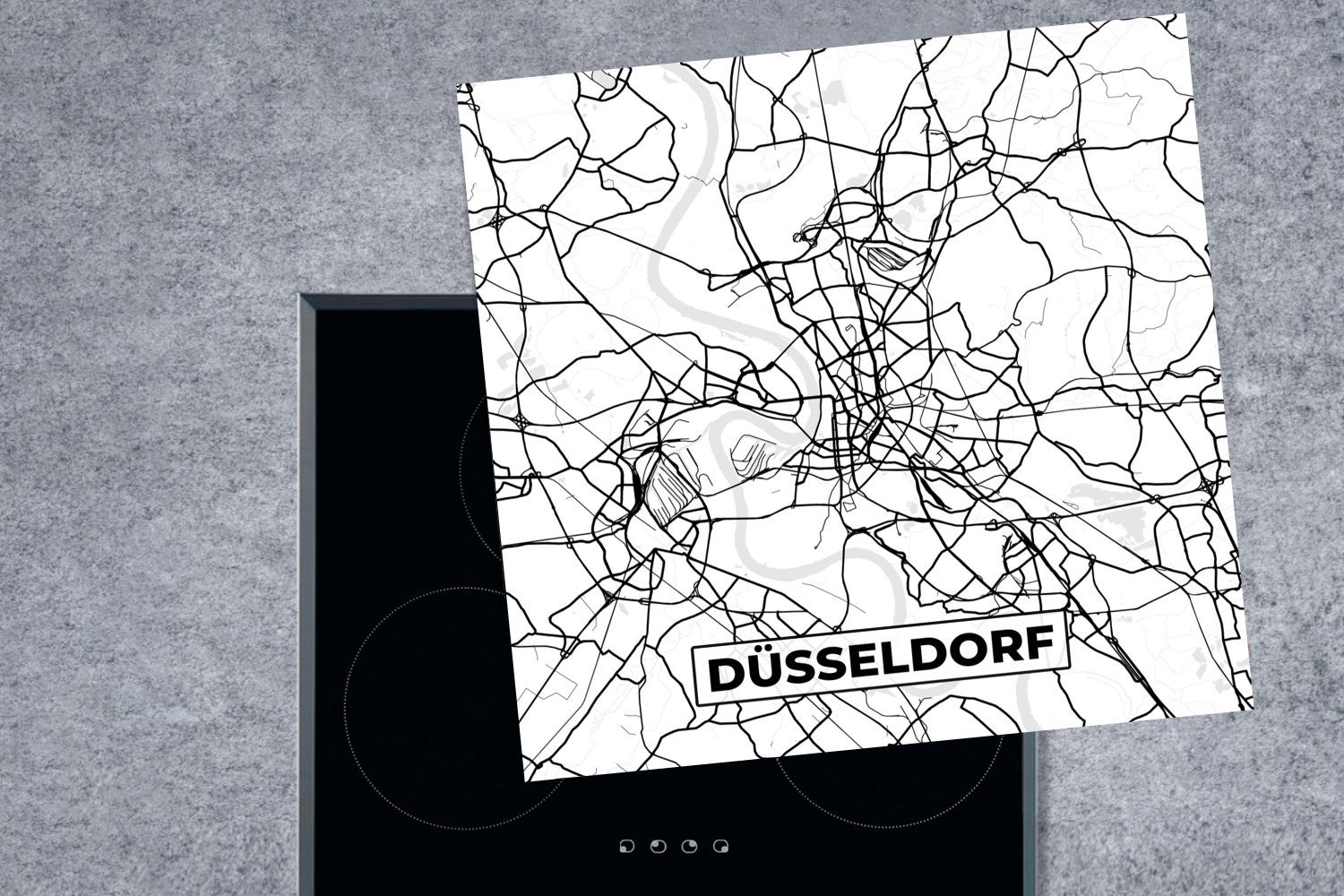 küche cm, Arbeitsplatte Stadtplan, Herdblende-/Abdeckplatte - Düsseldorf Karte tlg), MuchoWow 78x78 Vinyl, Ceranfeldabdeckung, für (1 -