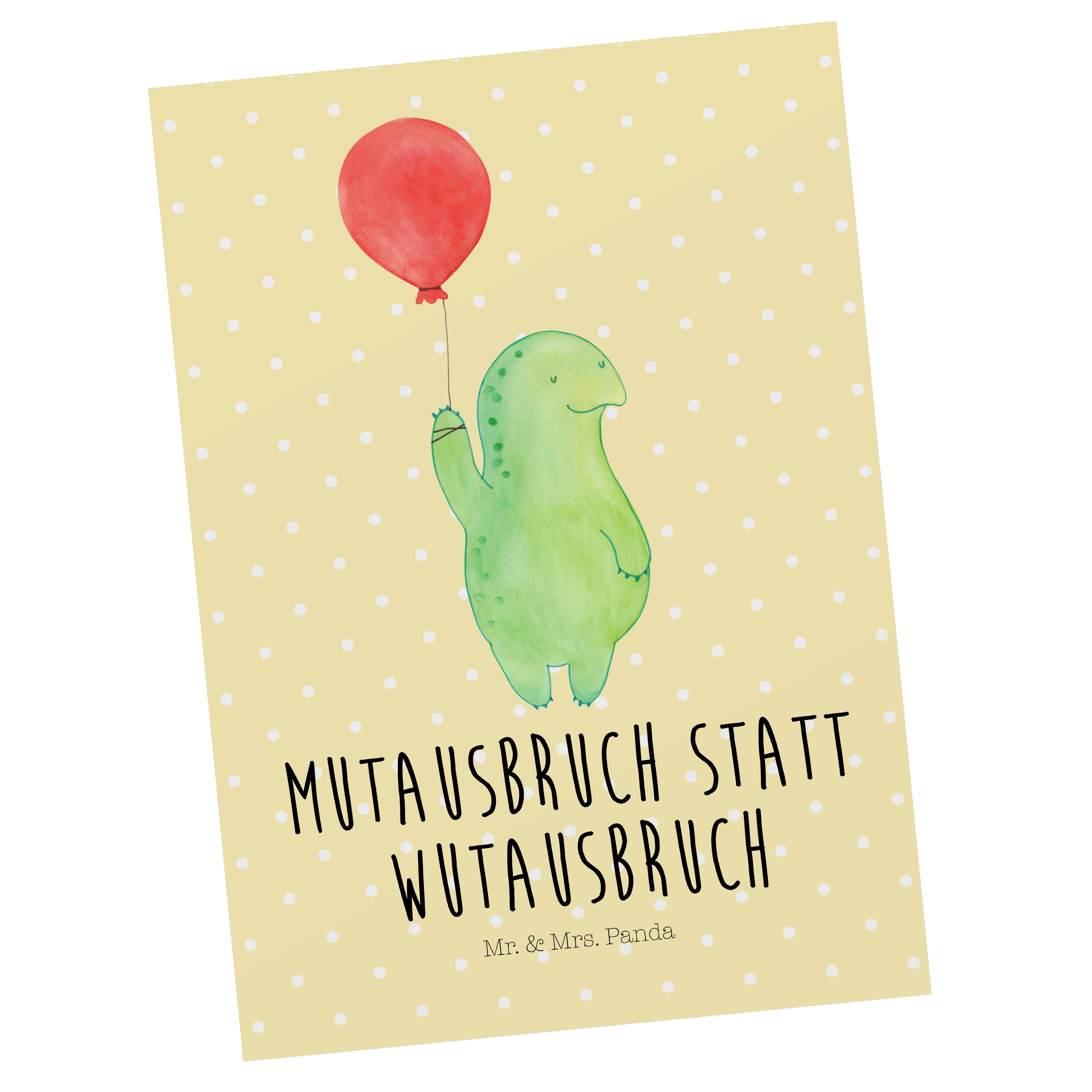 Mr. & Mrs. Panda Postkarte »Schildkröte Luftballon Gelb Pastell