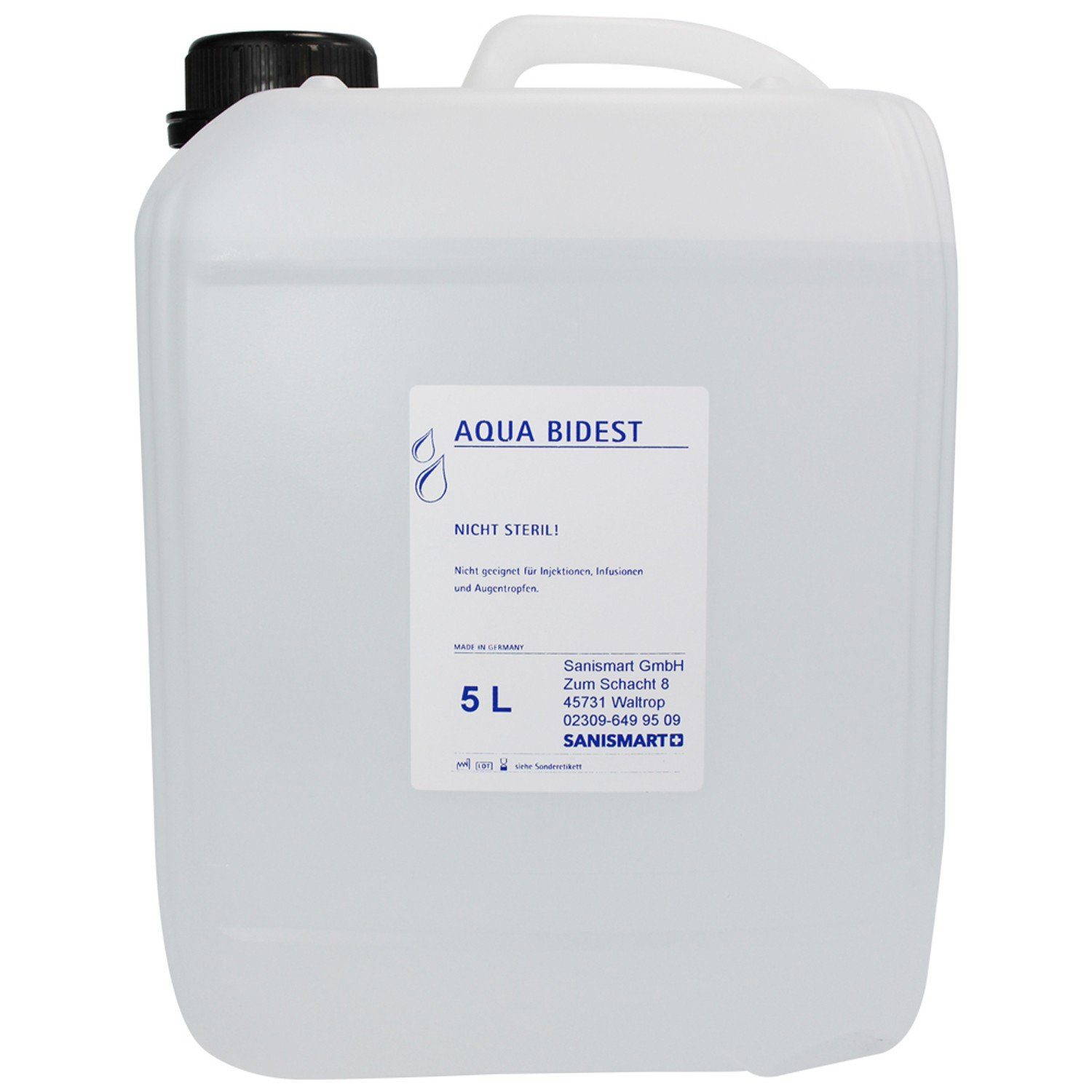 SANISMART Destilliertes Wasser 4 x Aqua Bidest Laborwasser Laborwasser besonders rein 5 L