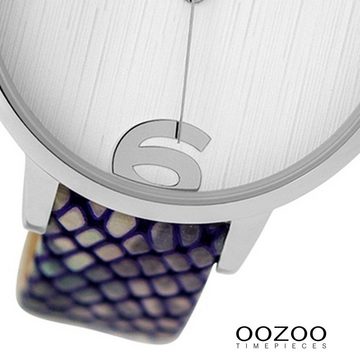 OOZOO Quarzuhr Oozoo Damen Armbanduhr, Damenuhr rund, groß (ca. 42mm) Lederarmband, Fashion-Style