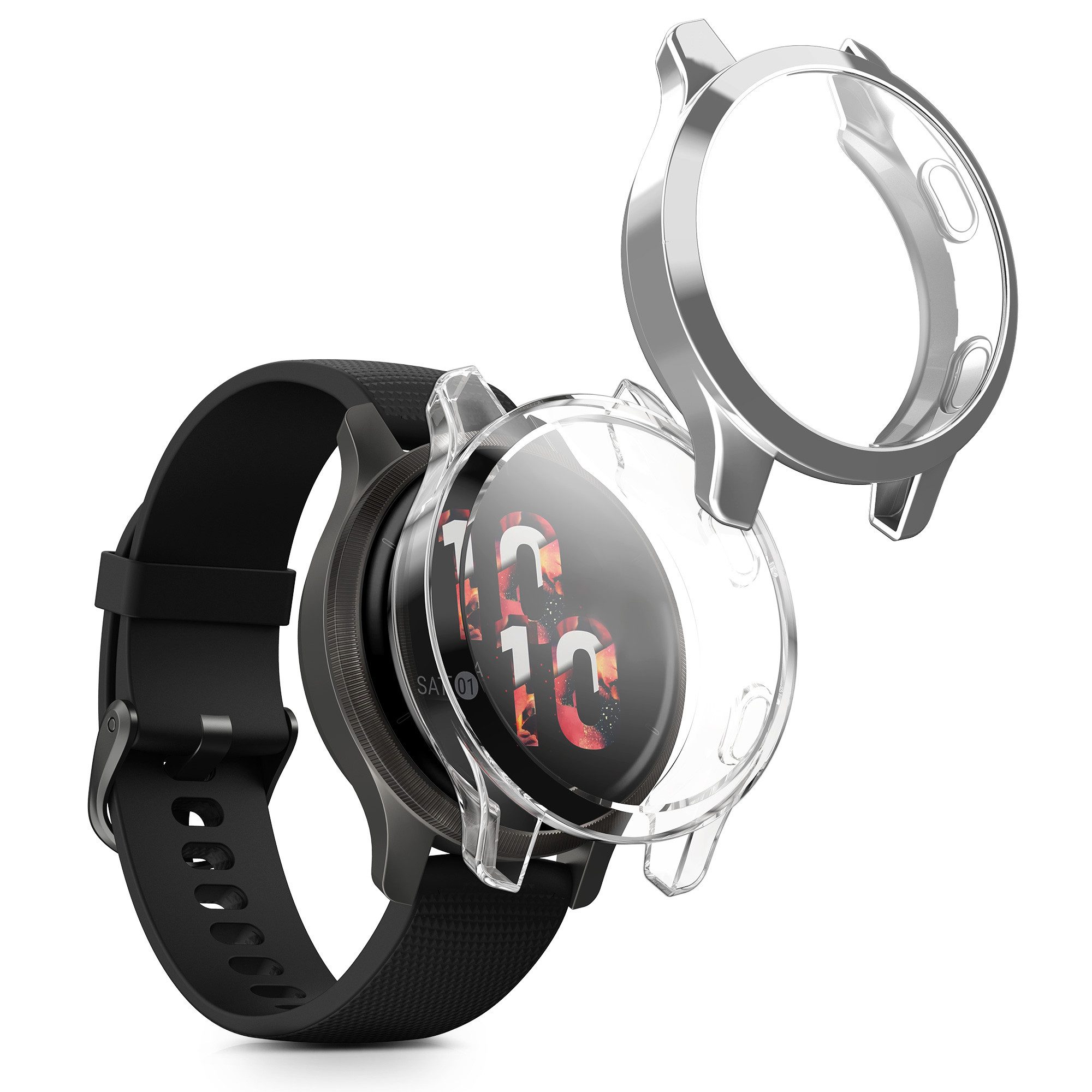 kwmobile Smartwatch-Hülle 2x Silikon Hülle für Garmin Garmin Venu 2S / vivoactive 4S, Schutzhülle Fullbody Display Cover Set aus Silikon