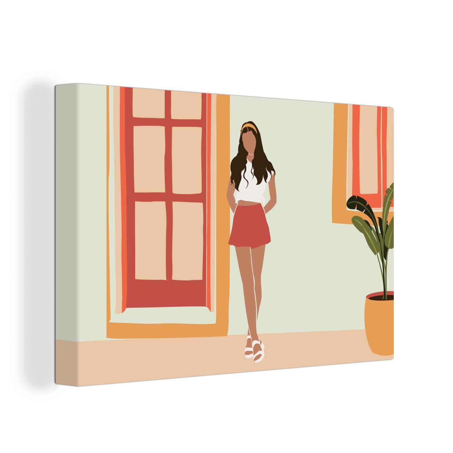 OneMillionCanvasses® Leinwandbild Frau - Kleidung - Sommer - Pastell, (1 St), Wandbild Leinwandbilder, Aufhängefertig, Wanddeko, 30x20 cm