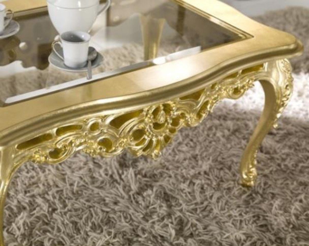 Casa Padrino Couchtisch Luxus Barock x Barock Wohnzimmertisch 57 H. - - Glasplatte 84 Qualität mit - Möbel 44 Gold in Couchtisch - cm Luxus x Italy Made Prunkvoller
