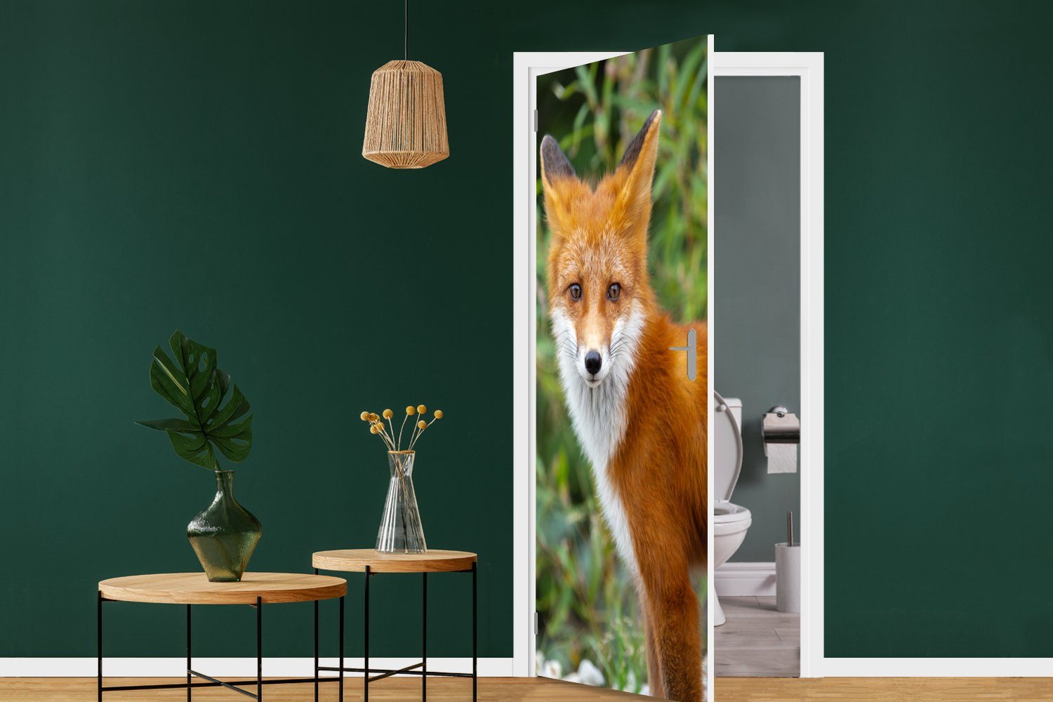 cm Tür, Türaufkleber, Fototapete - St), Matt, Fuchs Türtapete Orange bedruckt, für Wald, 75x205 MuchoWow - (1