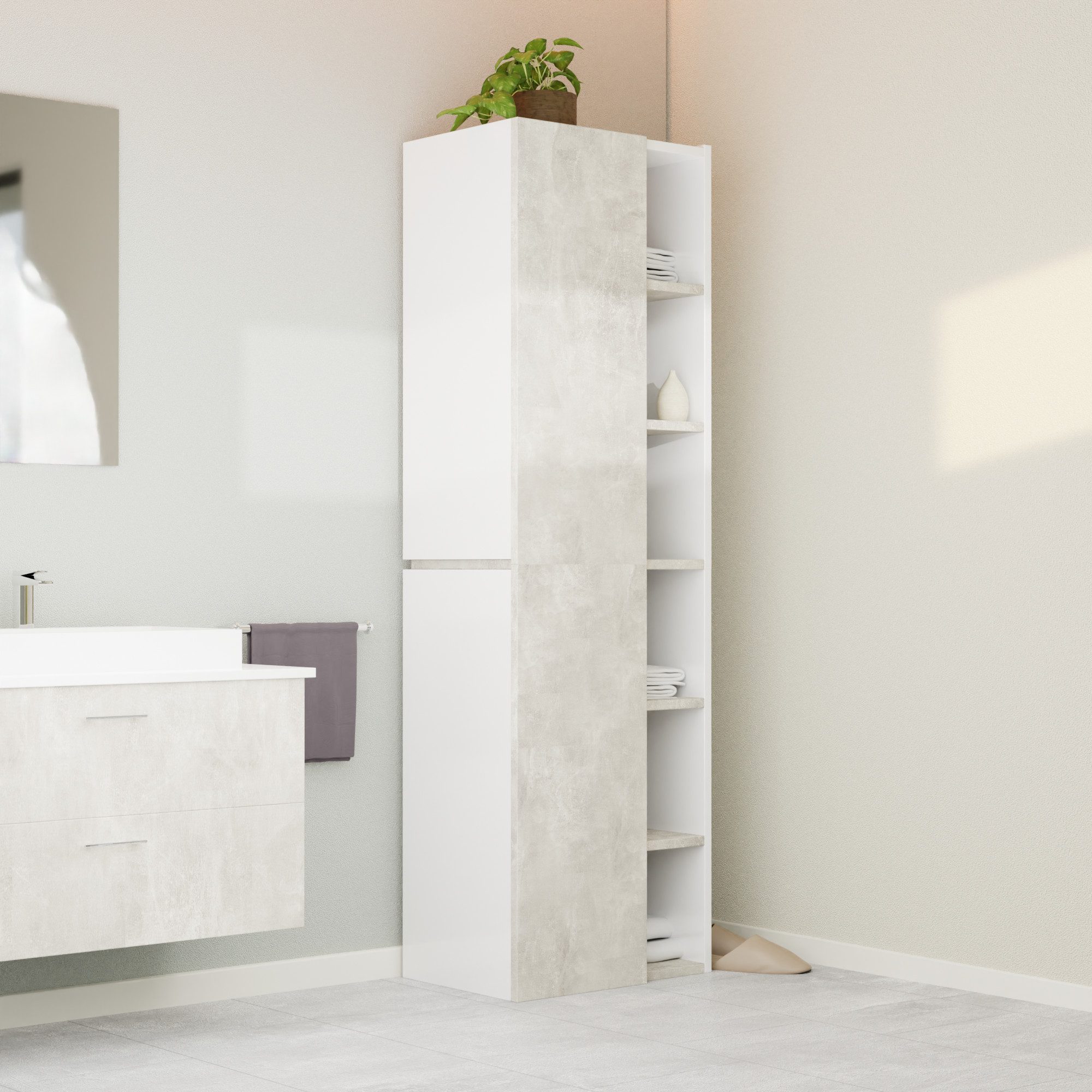 Badezimmer-Set Badezimmerschrank GLC1, hängend, stehend, Beton