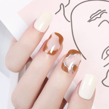 HYTIREBY Kunstfingernägel Kurze künstliche Maniküre, enthält Nagelkleber, Nagelfeile, Weiß, set 24-tlg., zum aufkleben Künstliche Fingernägel und False Nail Tips