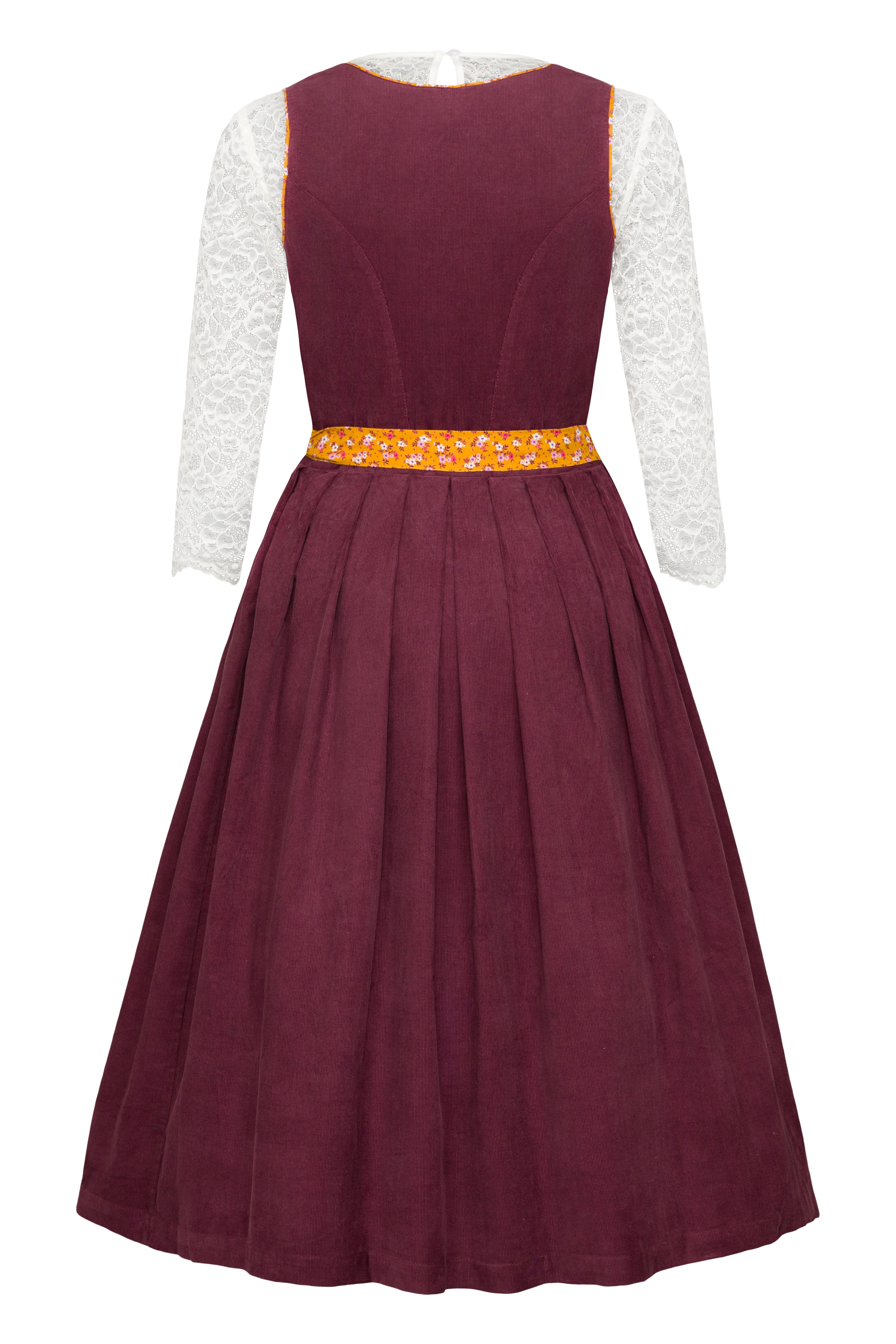 Ramona Lippert Dirndl Corddirndl „Bridget“ Bordeaux mit Blumenschürze – Roc günstig online kaufen