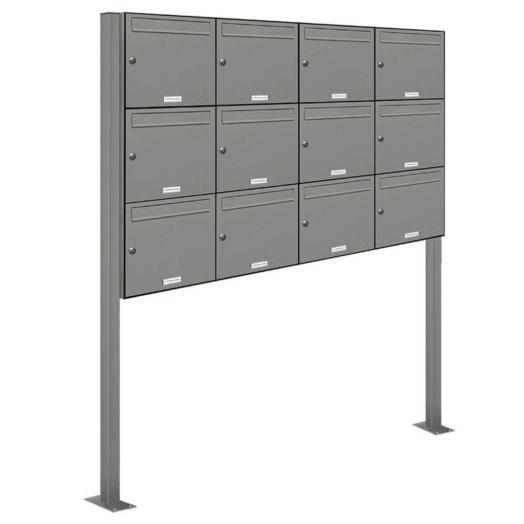 AL Briefkastensysteme Standbriefkasten 12er Premium Standbriefkasten Aluminiumgrau RAL 9007 freistehend 4x3