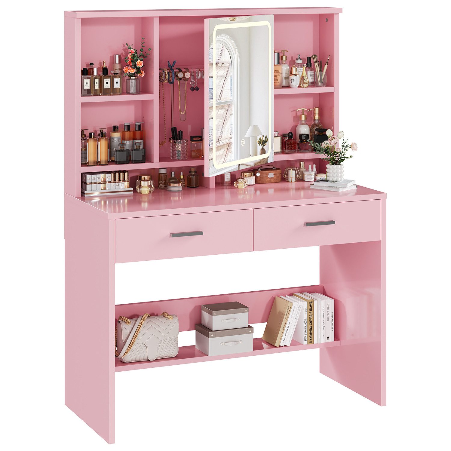 HOMALL Schminktisch Schminktisch mit Spiegel und LED 2 Schubladen und 6 Abl günstig online kaufen