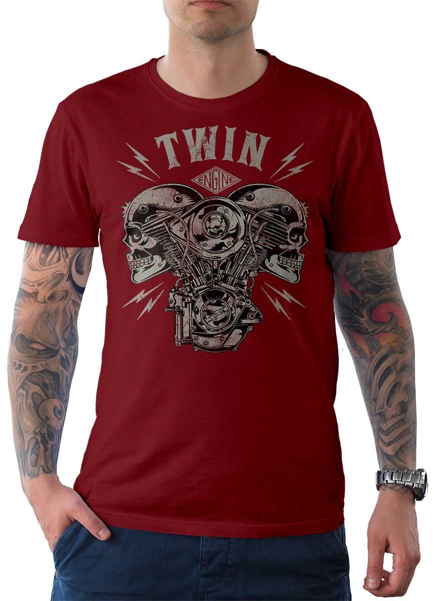 Rebel On Wheels T-Shirt Herren T-Shirt Tee V-Twin Skull mit Biker / Motorrad Motiv Chilli
