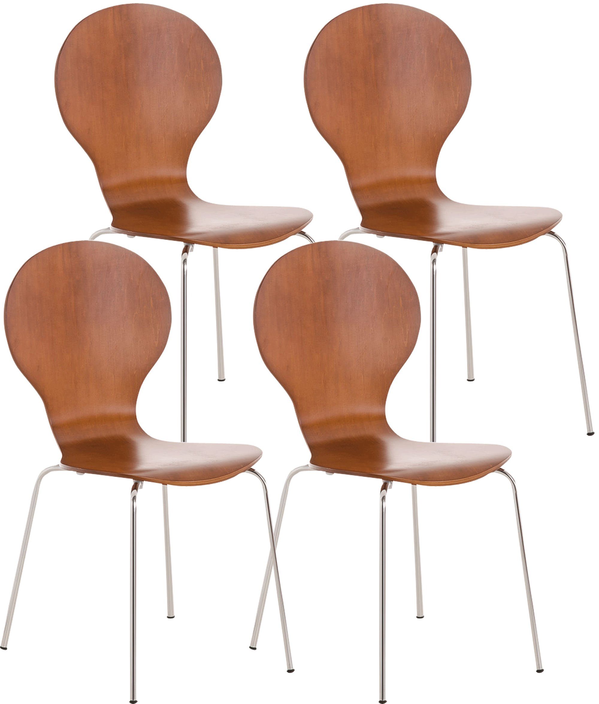 TPFLiving Besucherstuhl Daggy mit ergonomisch geformter Sitzfläche - Konferenzstuhl (Besprechungsstuhl - Warteraumstuhl - Messestuhl, 4 St), Gestell: Metall chrom - Sitzfläche: Holz braun