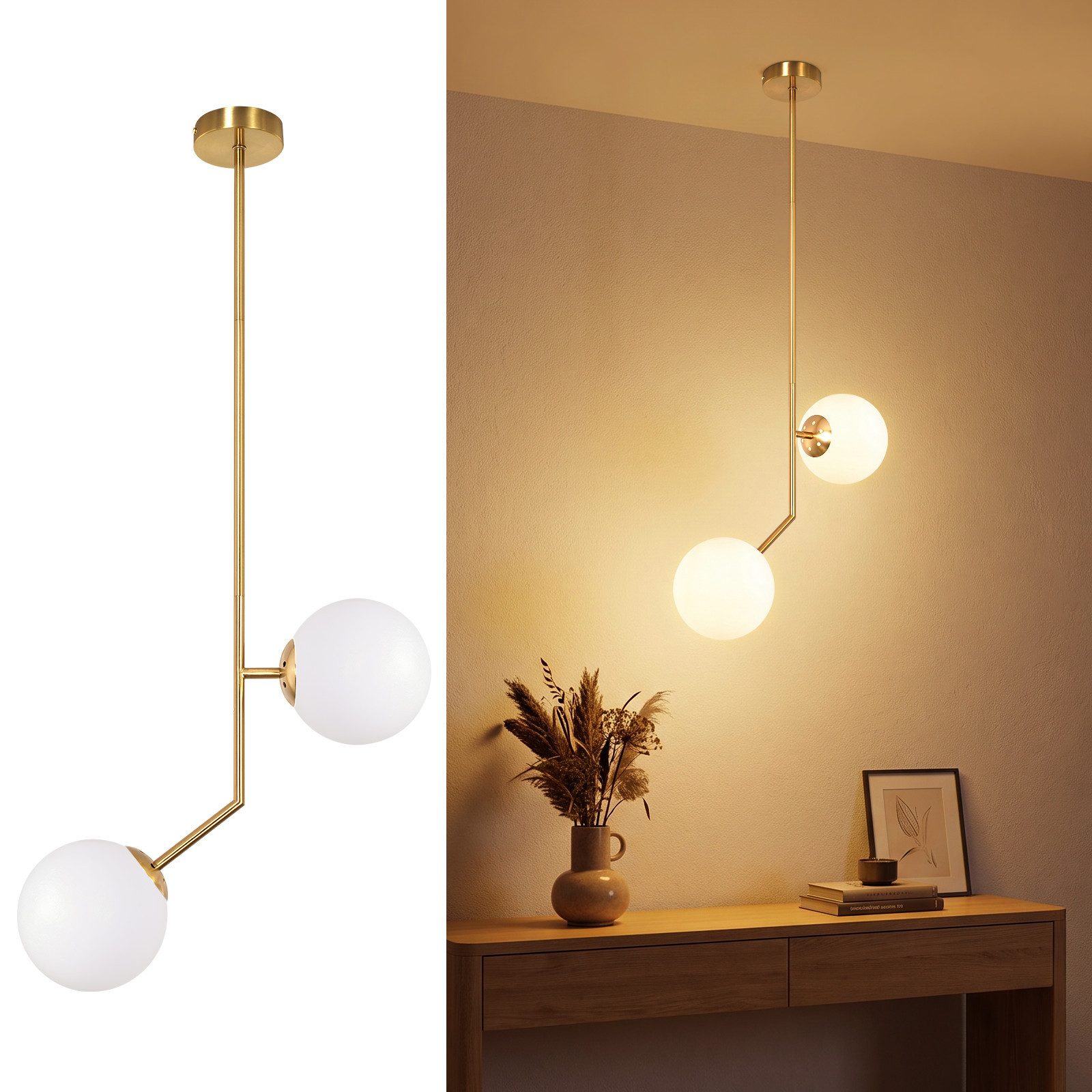 Nettlife Pendelleuchte 1/2flammig Gold Modern Kugel Hängeleuchte G9 Glashängeleuchte, ohne Leuchtmittel, für Esstisch Wohnzimmer Schlafzimmer Küche