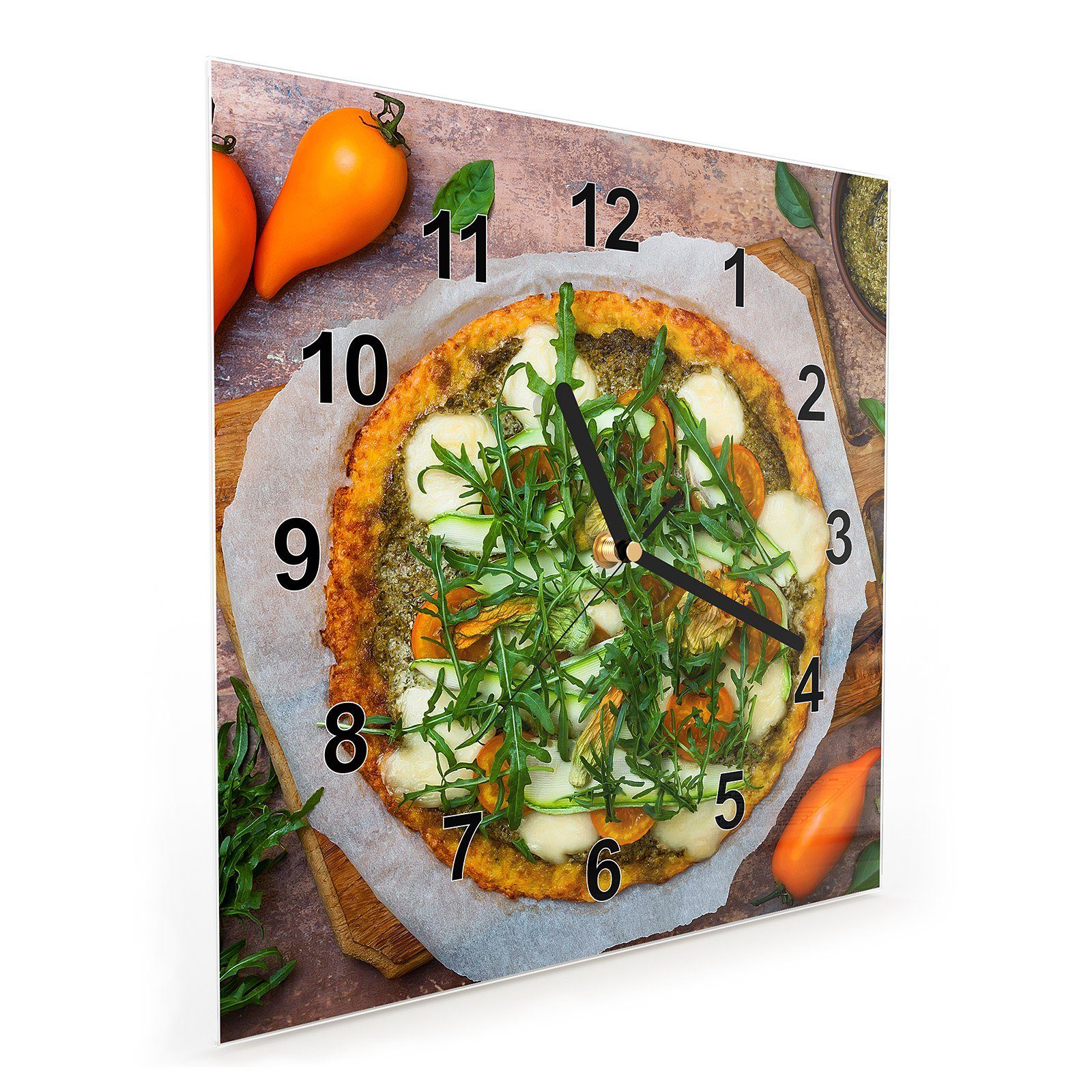 Wandkunst Primedeco Pizza 30 Glasuhr x Wanduhr cm mit 30 mit Gewürzen Größe Motiv Wanduhr