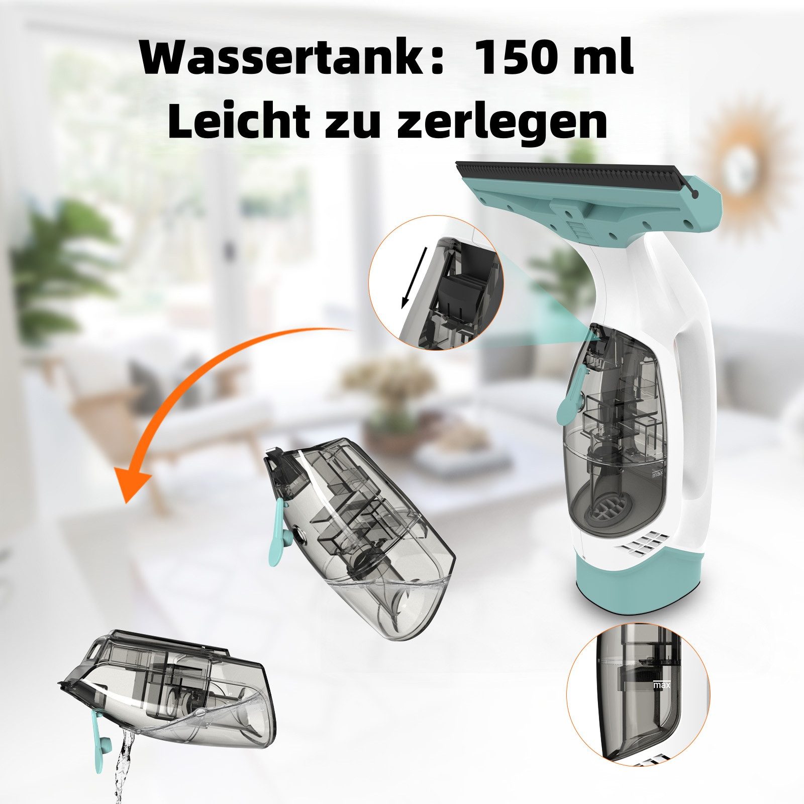 DOVAMAN Akku-Fenstersauger 30 Min Laufzeit, 280 mm Düse, 150 ml Tank, Sprühflasche & 2 Tüchern
