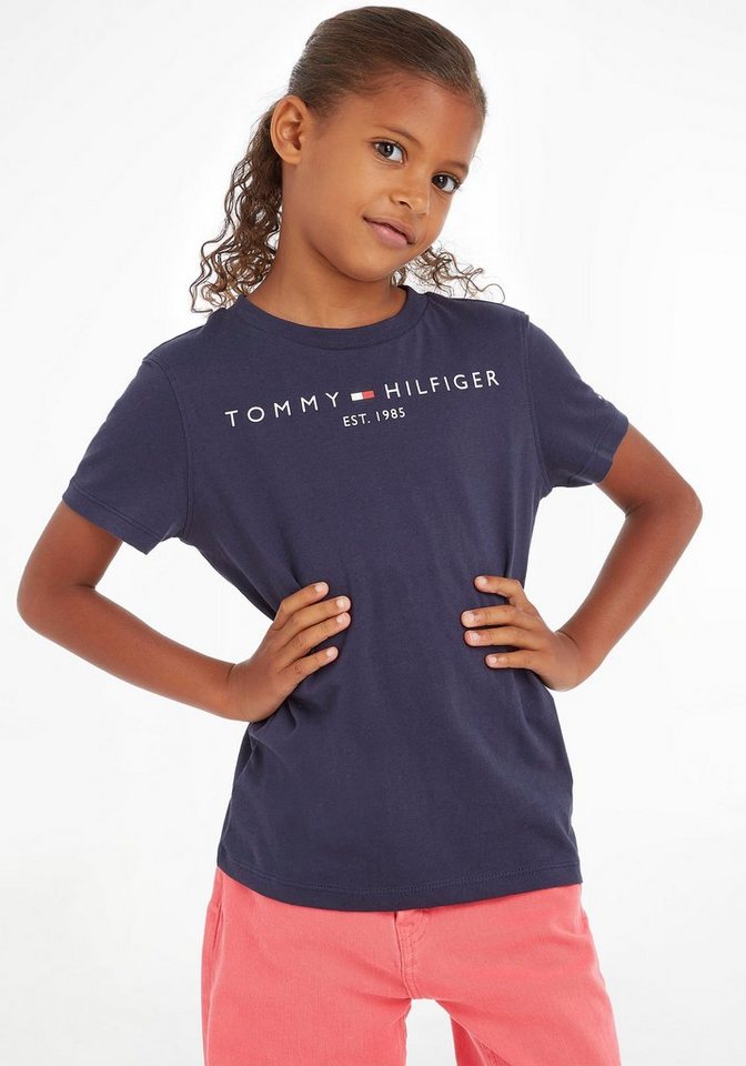 Tommy Hilfiger T-Shirt kleinem MiniMe,für mit Jungen Flaglabel am und ESSENTIAL Ausschnitt Kids Mädchen, TEE Hinten Kinder Junior