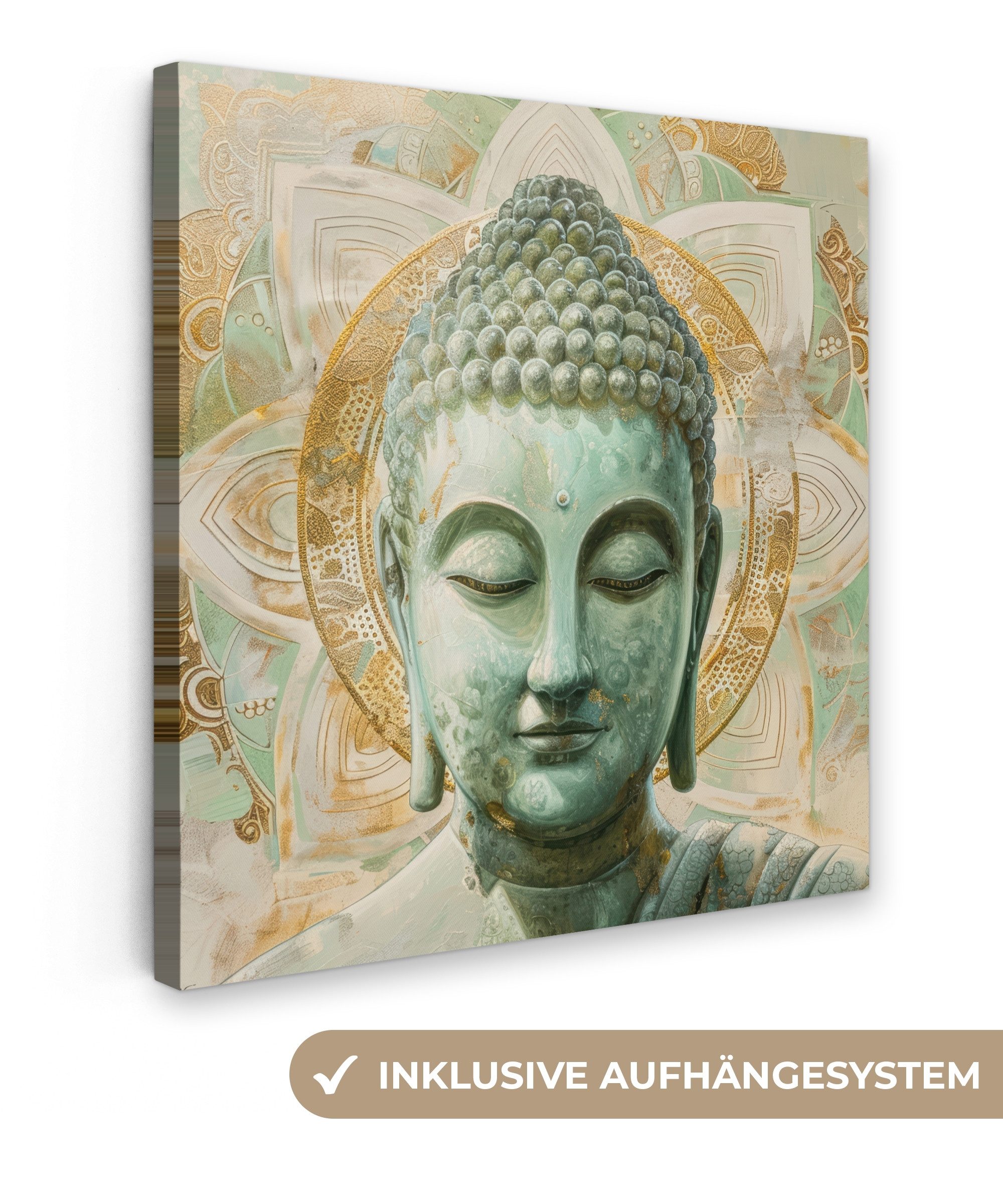 OneMillionCanvasses® Leinwandbild Buddha - Mandala - Modern - Spiritualität, Fotodruck (1 St), Wandbild, Deko Schlafzimmer Wohnzimmer Flur 20x20 cm