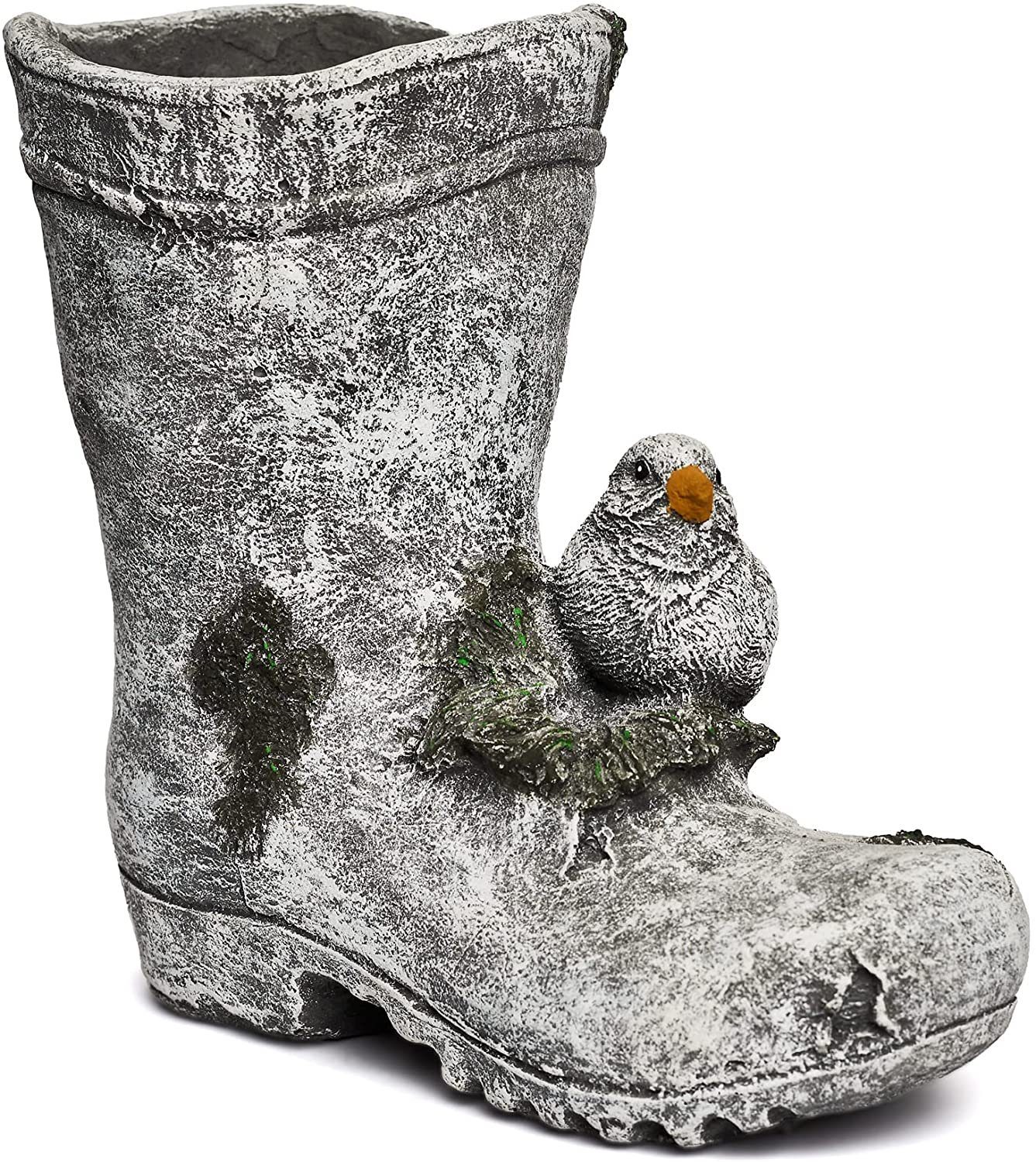 Stone and Style Gartenfigur Frostfeste Pflanzschale Stiefel mit Vogel