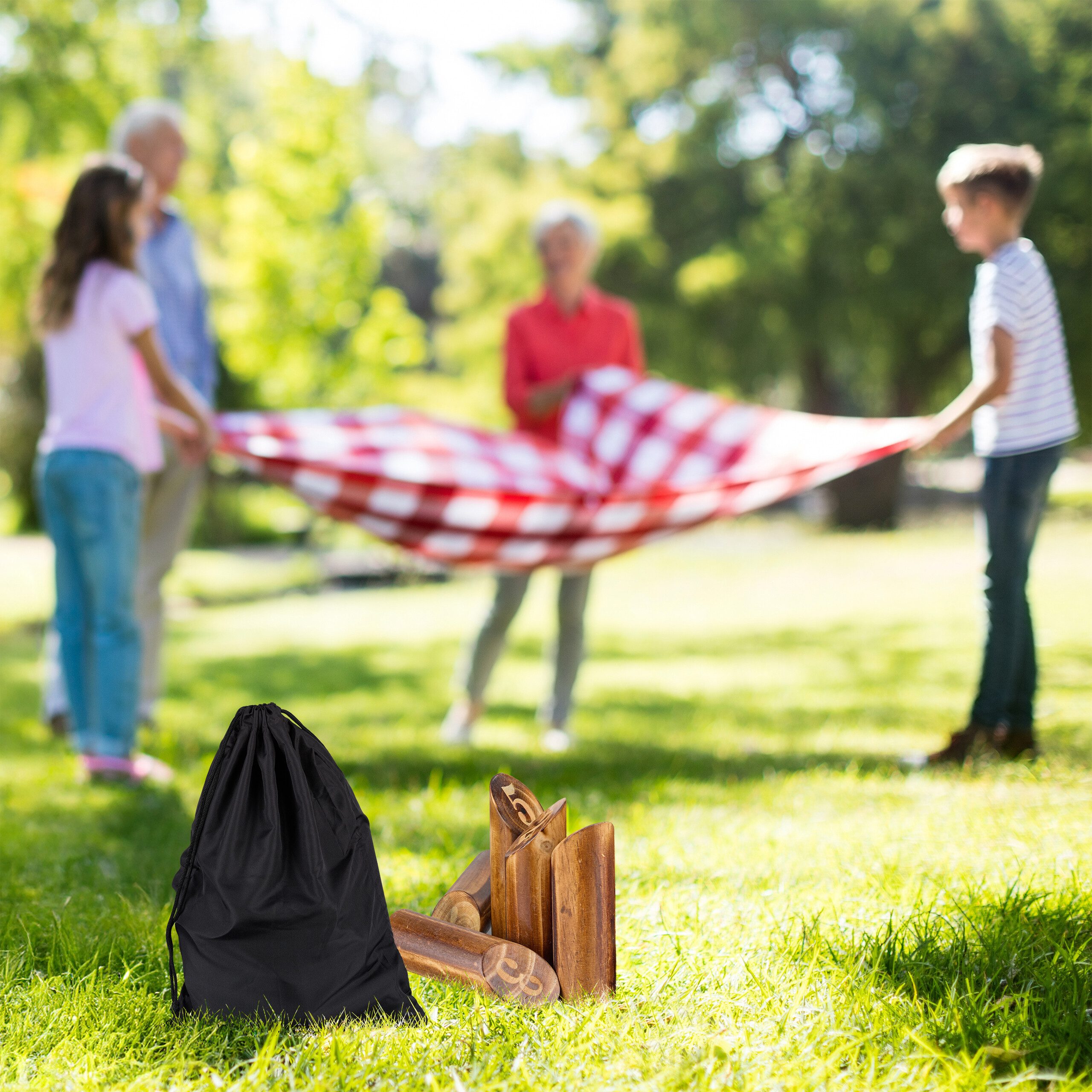 relaxdays Spielzeug-Gartenset Kubb Wikingerspiel mit Tasche, (15-tlg)