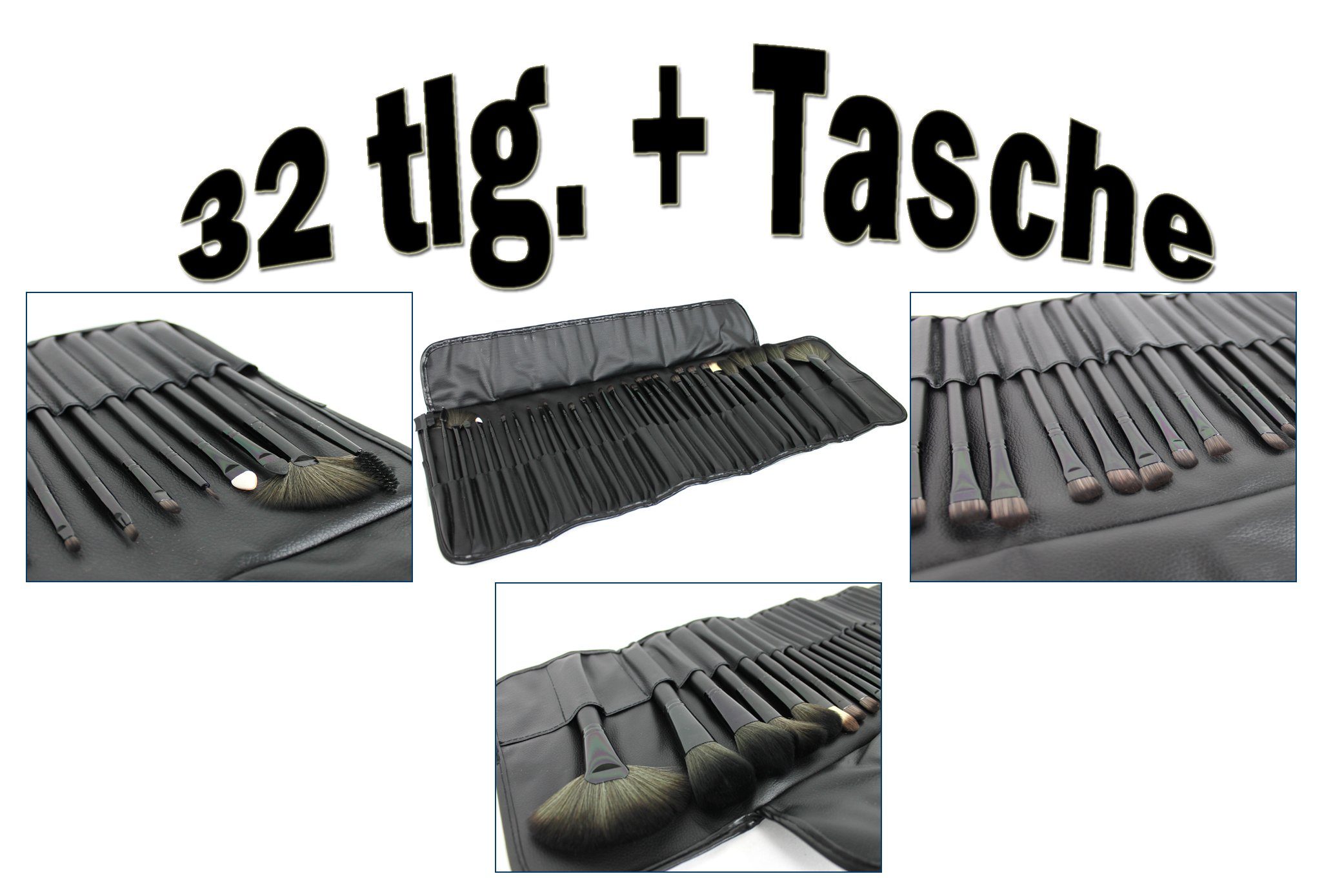 Yudu Schmink-Set 32 TLG. Pinsel Make-Up Kosmetik Schminkpinsel Set inkl Tasche, 32-tlg.