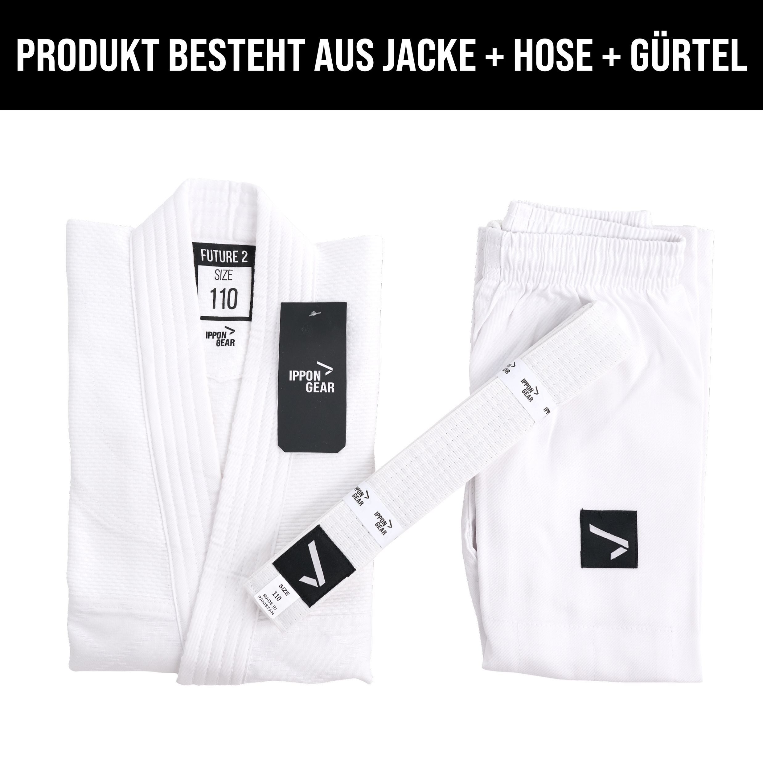 IPPONGEAR Judoanzug Future 2 (Einsteiger & Kinder Judoanzug inkl. Weißem Gürtel), Gummizug & Schnürbund an der Hose I 335gr/m² Stoffdichte