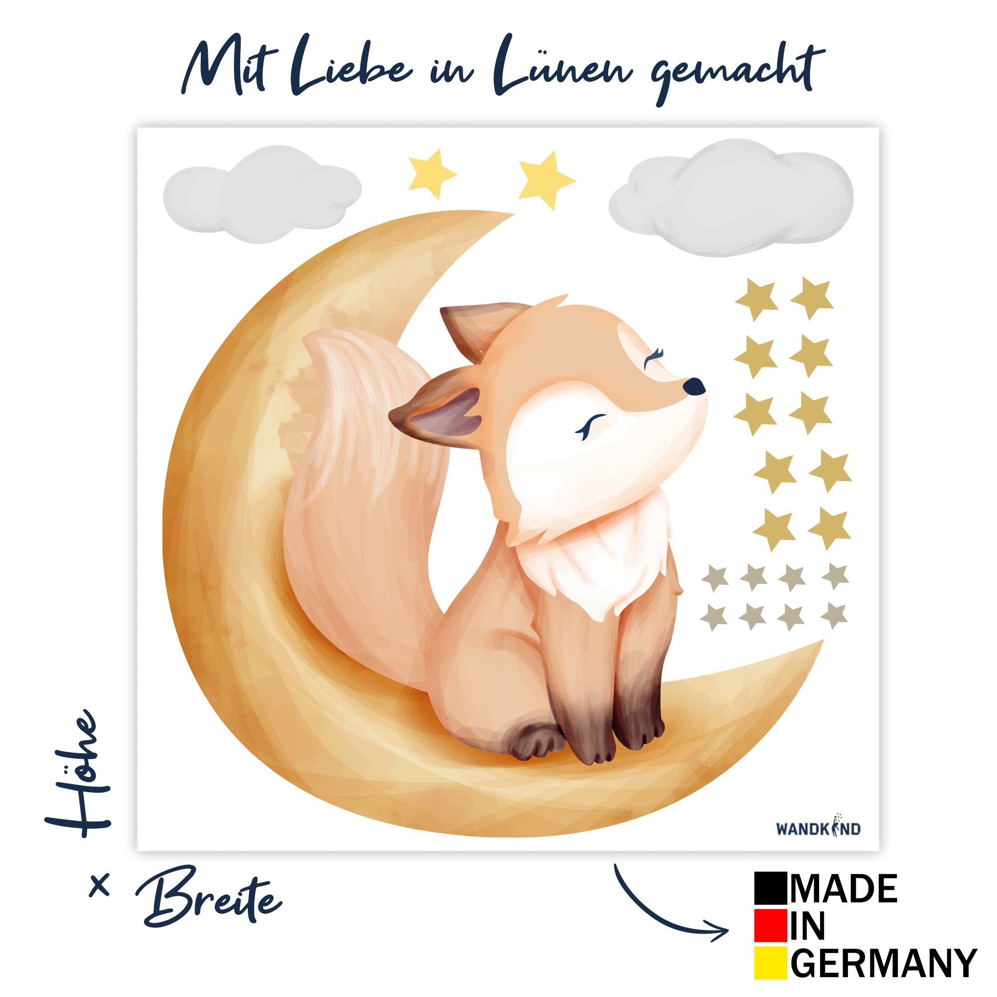 WANDKIND Wandtattoo Fuchs auf dem Mond V254, rückstandslos abziehbar, selbstklebend