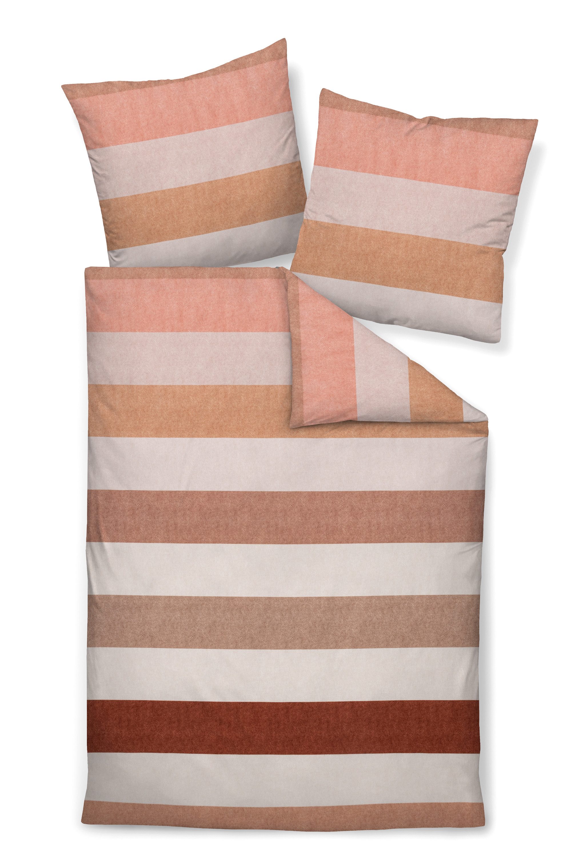 Janine Bettwäsche Edel Baumwolle, Flanell, 2 teilig, modern gestreift, beige terra