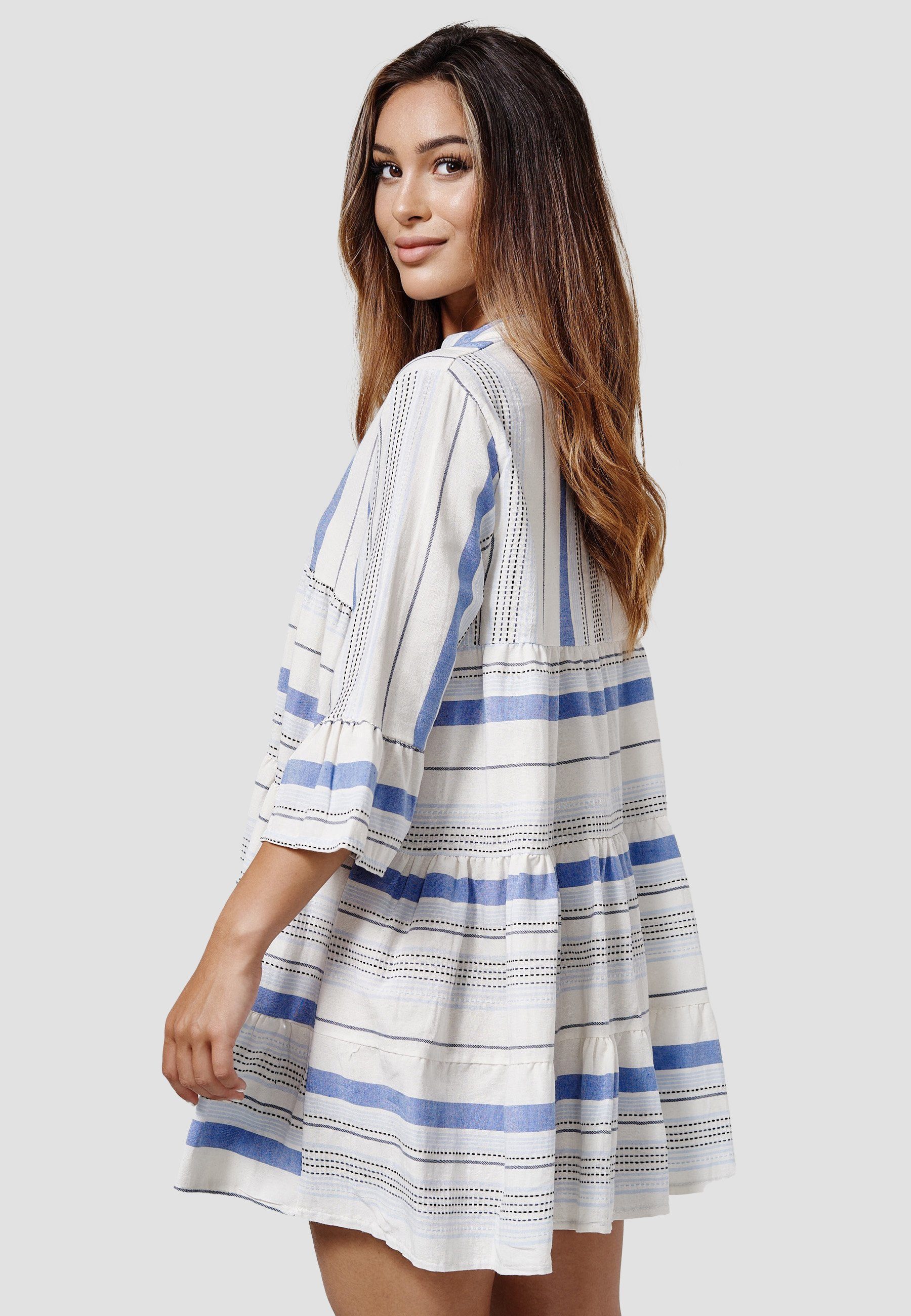 Rayshyne Sommerkleid RS27 (Modisches Tunika Hemdblusenkleid in Leinen Optik)