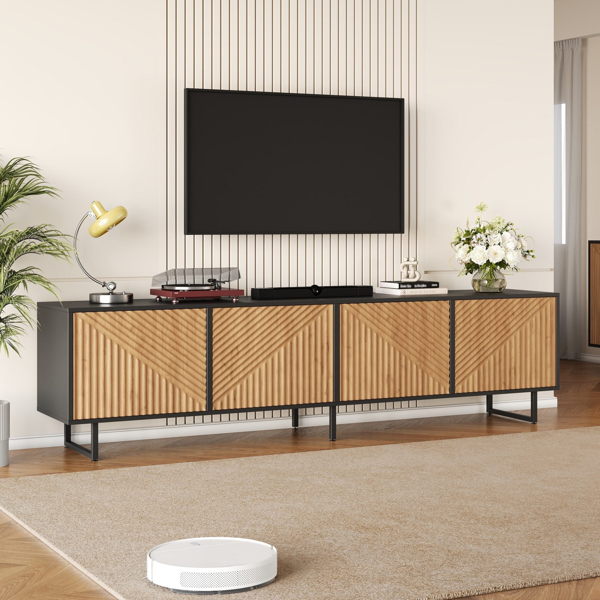 Merax Wohnzimmer-Set mit in Holzoptik Natur & Schwarz, (2-St), Wohnzimmerset Wohnzimmer Möbel Set mit TV Lowboard und Sideboard
