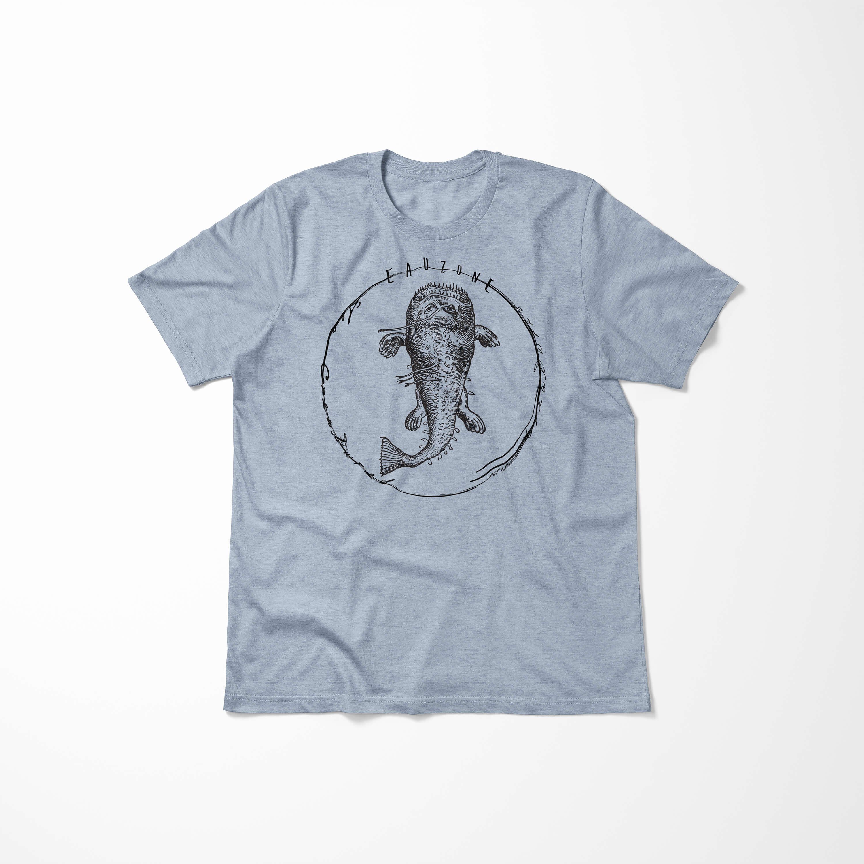 Tiefsee T-Shirt - Sea Denim Schnitt Serie: 073 Art Creatures, und Sinus Struktur Fische / sportlicher Stonewash feine Sea T-Shirt